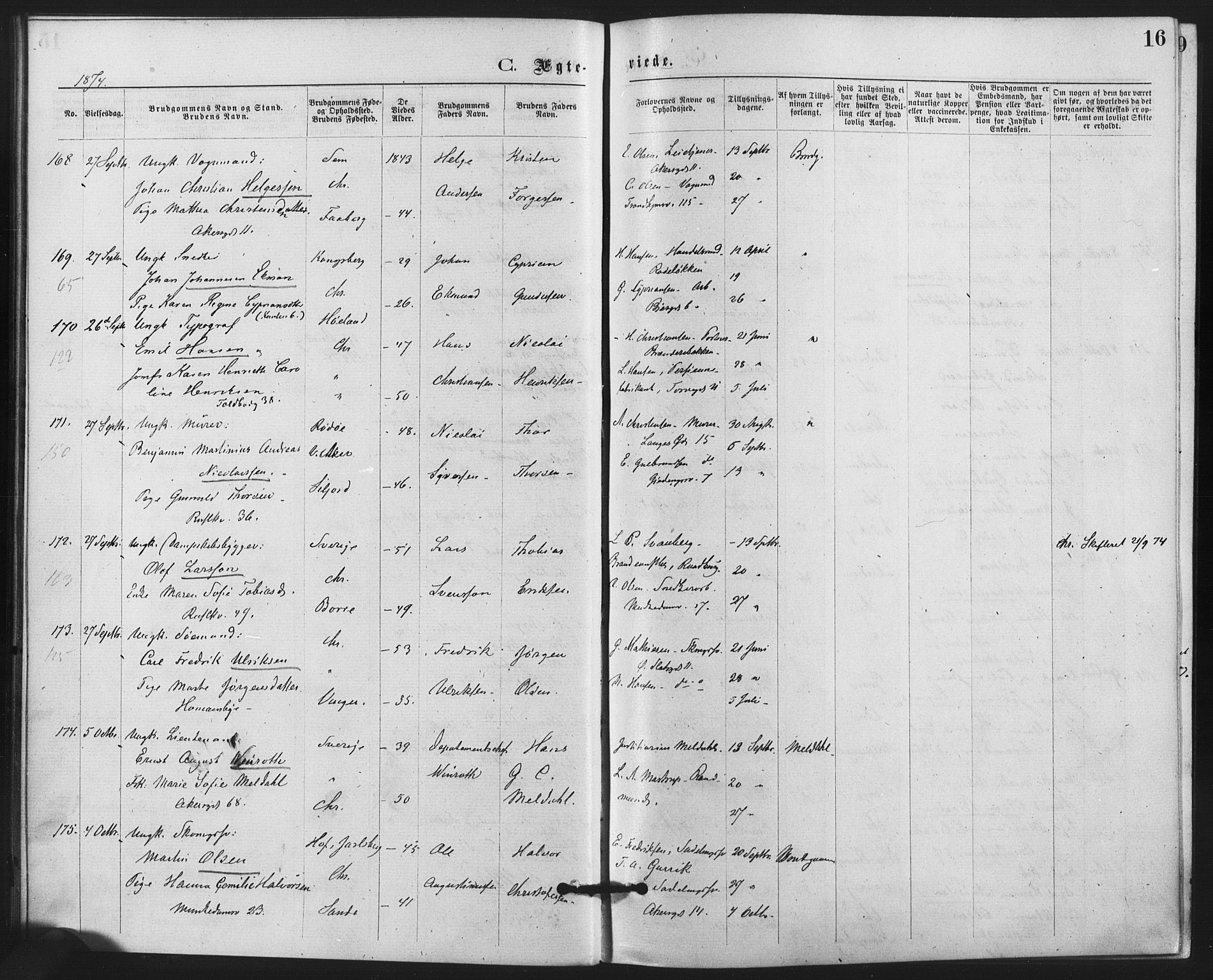 Trefoldighet prestekontor Kirkebøker, SAO/A-10882/F/Fc/L0002: Parish register (official) no. III 2, 1874-1881, p. 16