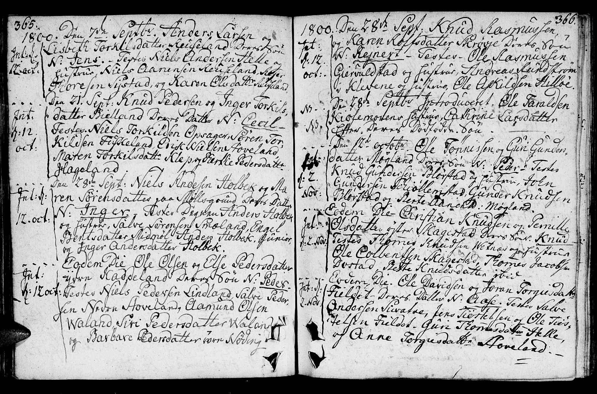 Holum sokneprestkontor, AV/SAK-1111-0022/F/Fa/Faa/L0003: Parish register (official) no. A 3, 1780-1821, p. 365-366