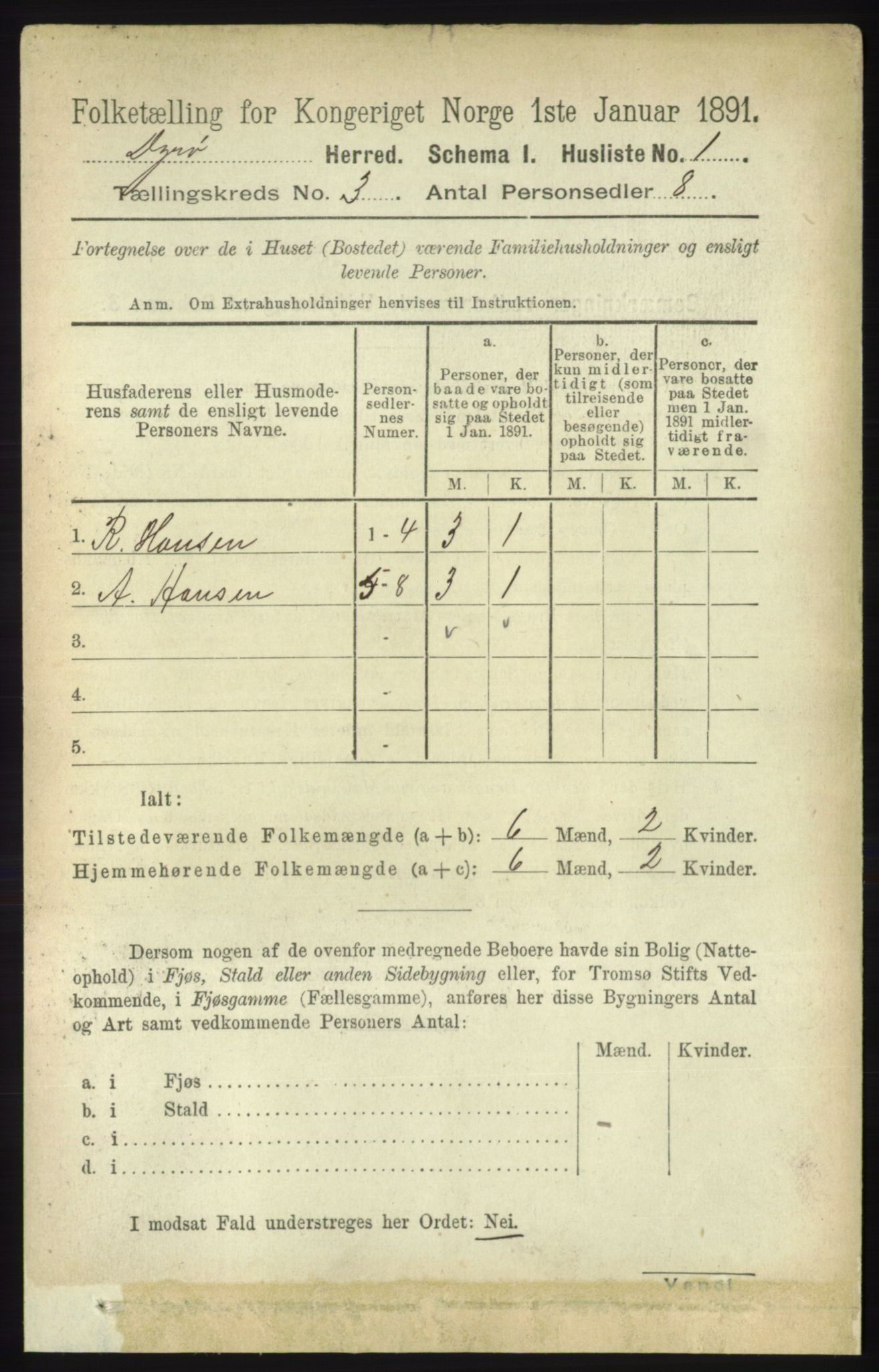 RA, 1891 census for 1926 Dyrøy, 1891, p. 1105