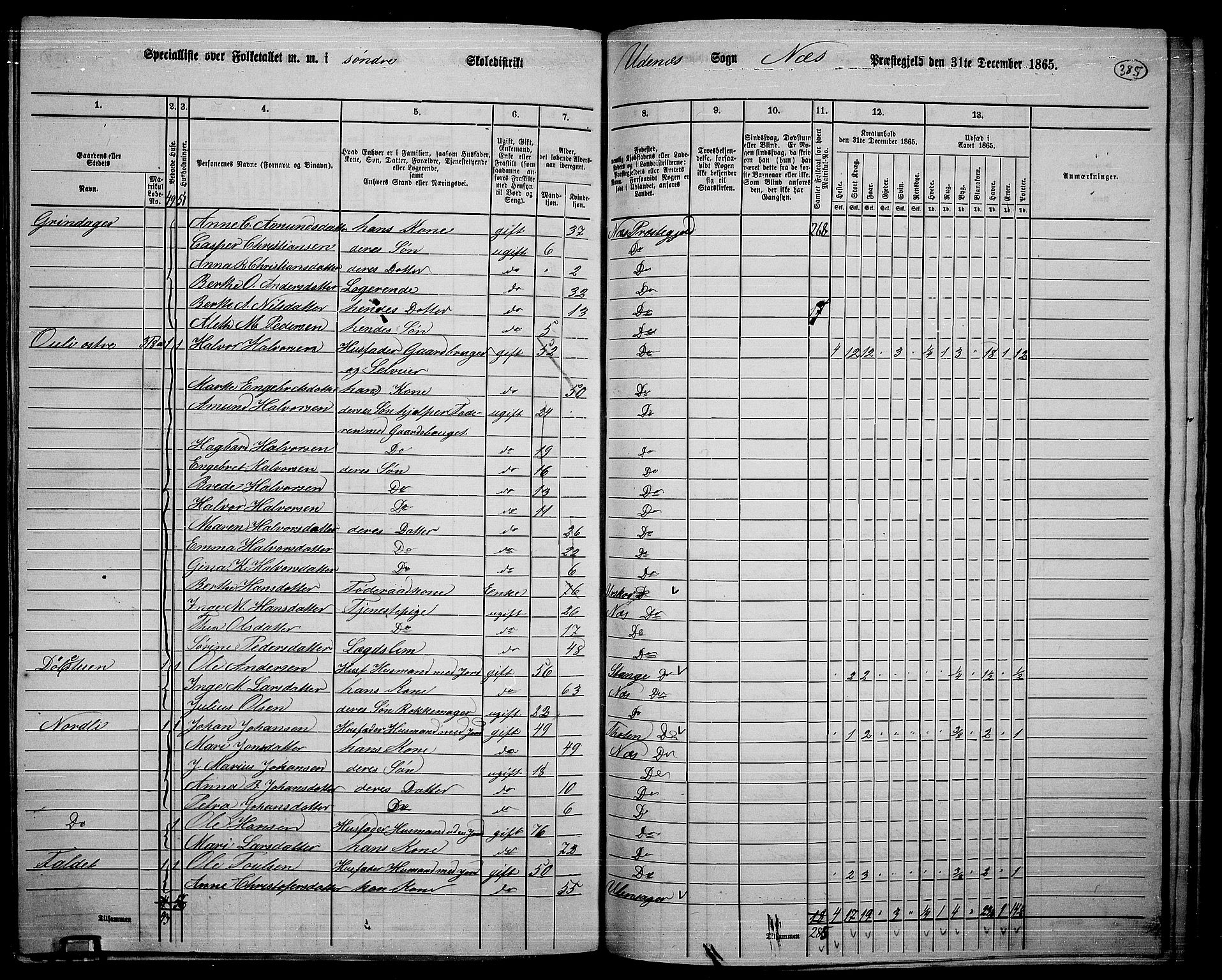 RA, 1865 census for Nes, 1865, p. 351