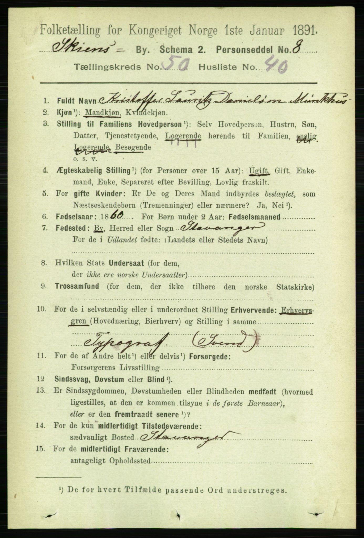 RA, 1891 census for 0806 Skien, 1891, p. 11131