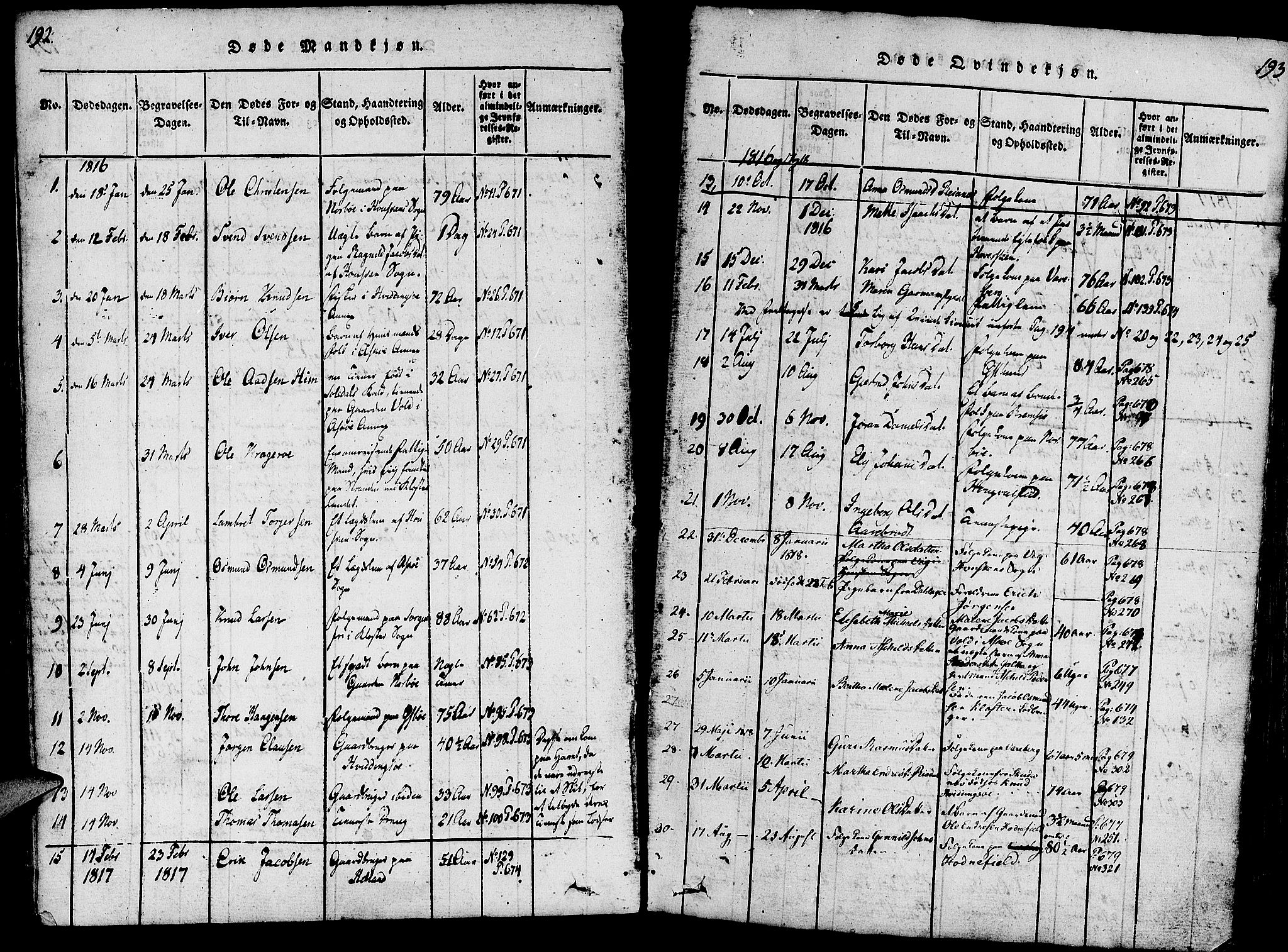 Rennesøy sokneprestkontor, SAST/A -101827/H/Ha/Haa/L0004: Parish register (official) no. A 4, 1816-1837, p. 192-193