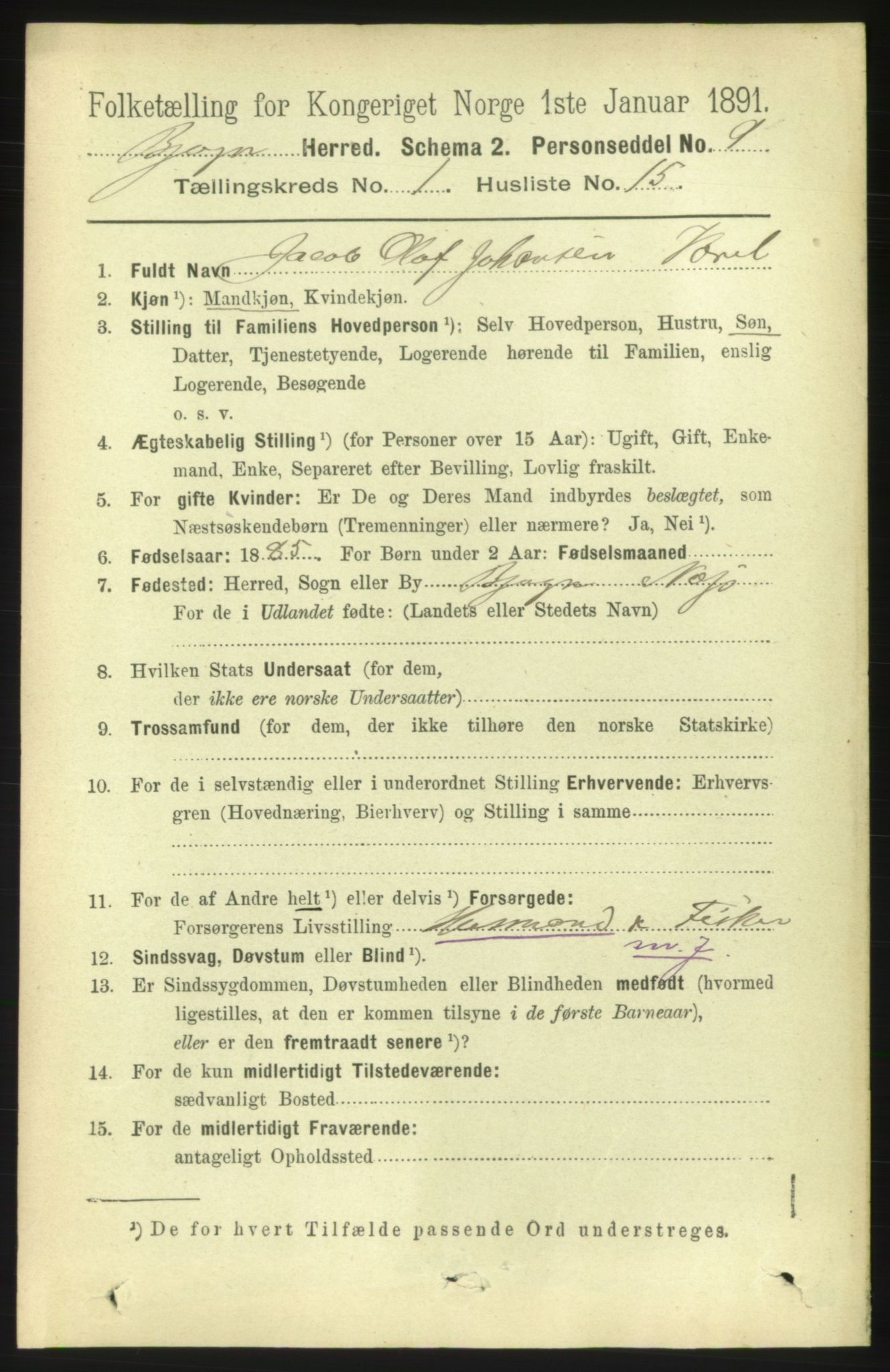 RA, 1891 census for 1627 Bjugn, 1891, p. 176