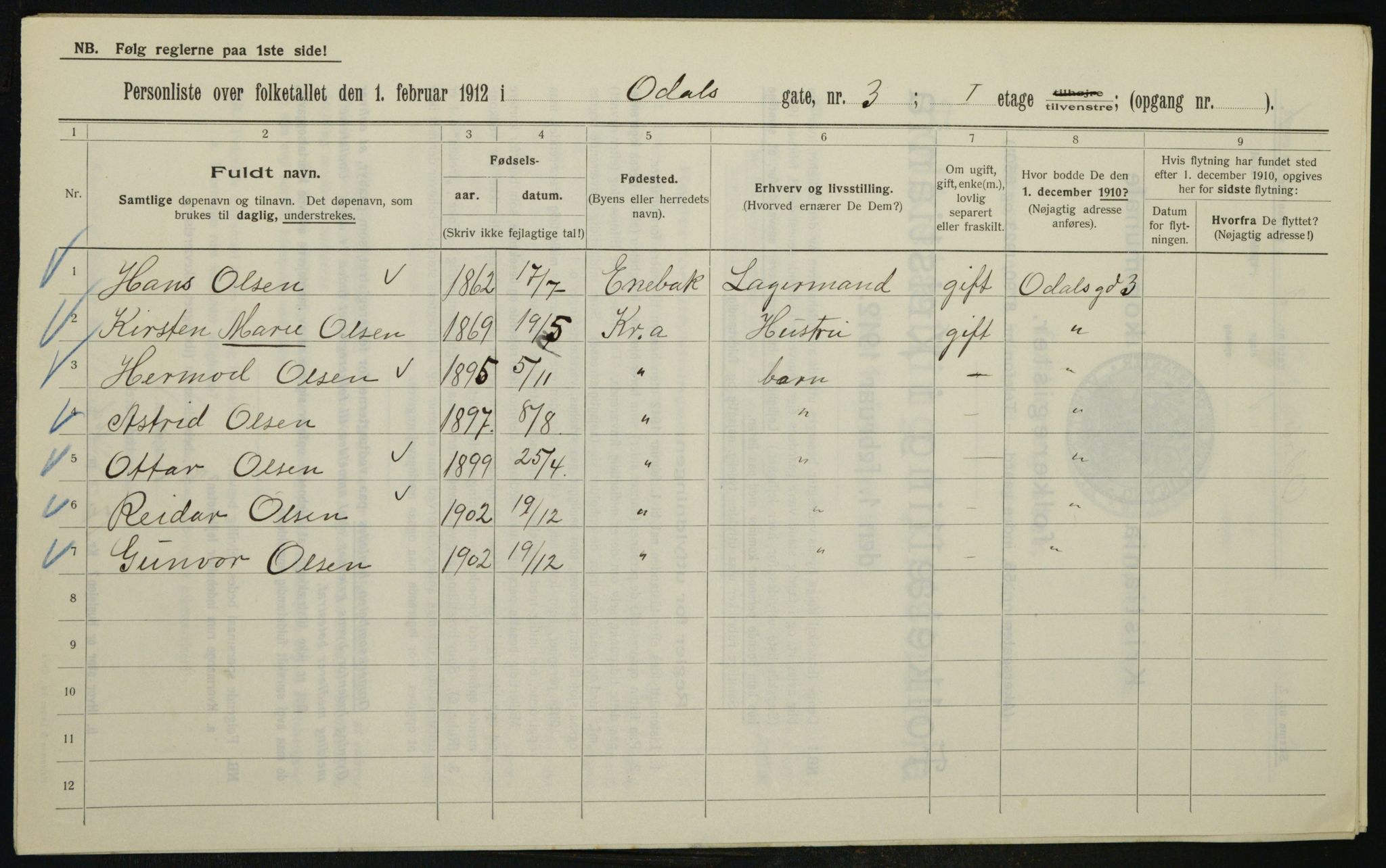 OBA, Municipal Census 1912 for Kristiania, 1912, p. 75083