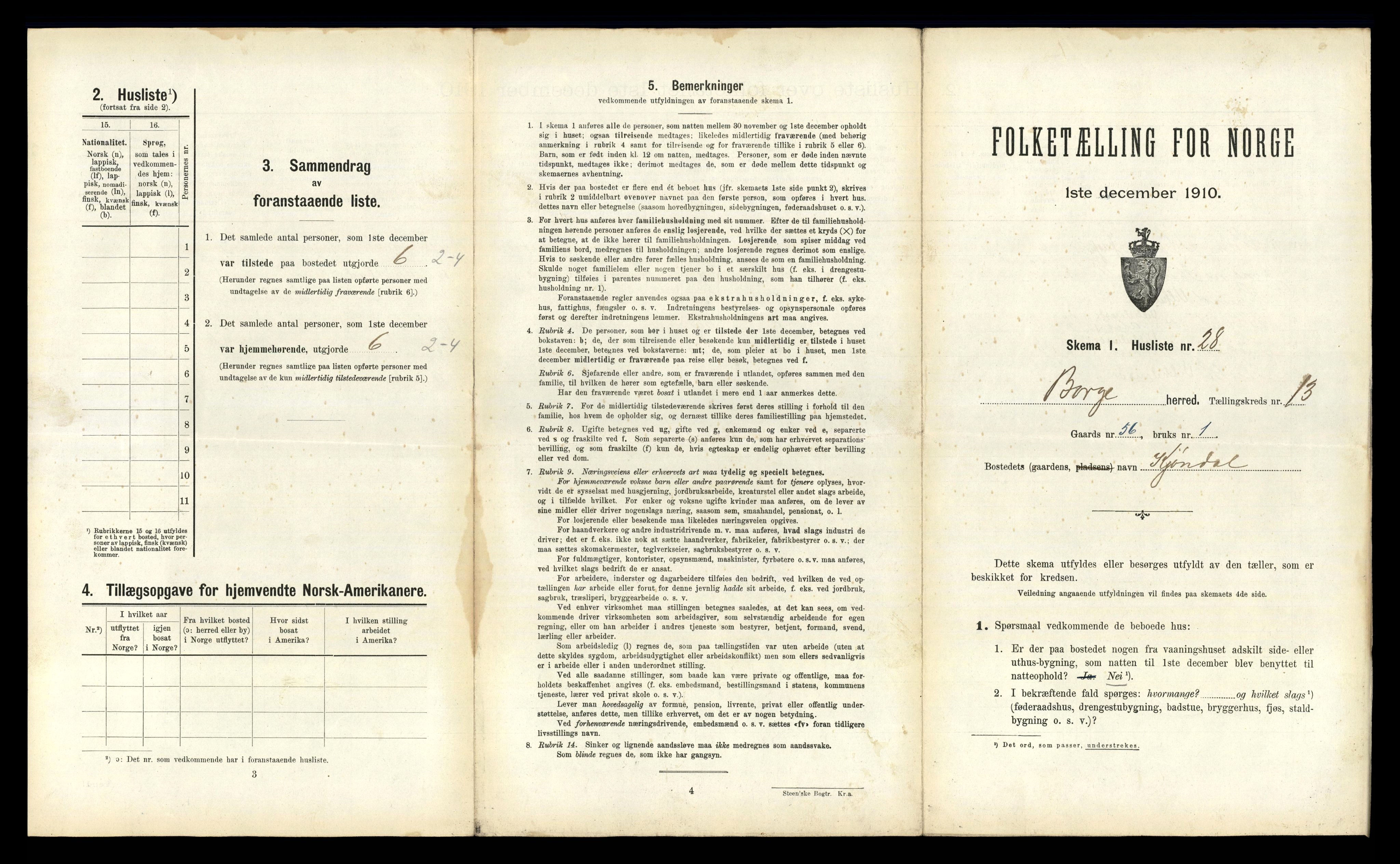 RA, 1910 census for Borge, 1910, p. 1319