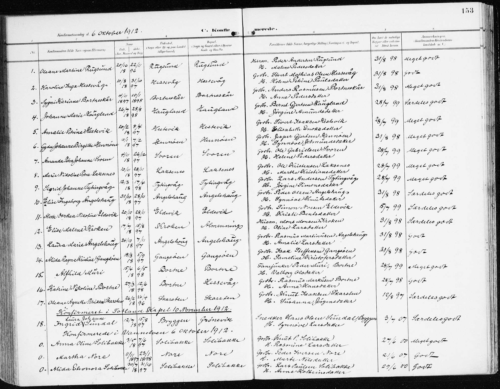 Davik sokneprestembete, AV/SAB-A-79701/H/Haa/Haad/L0002: Parish register (official) no. D 2, 1901-1930, p. 153