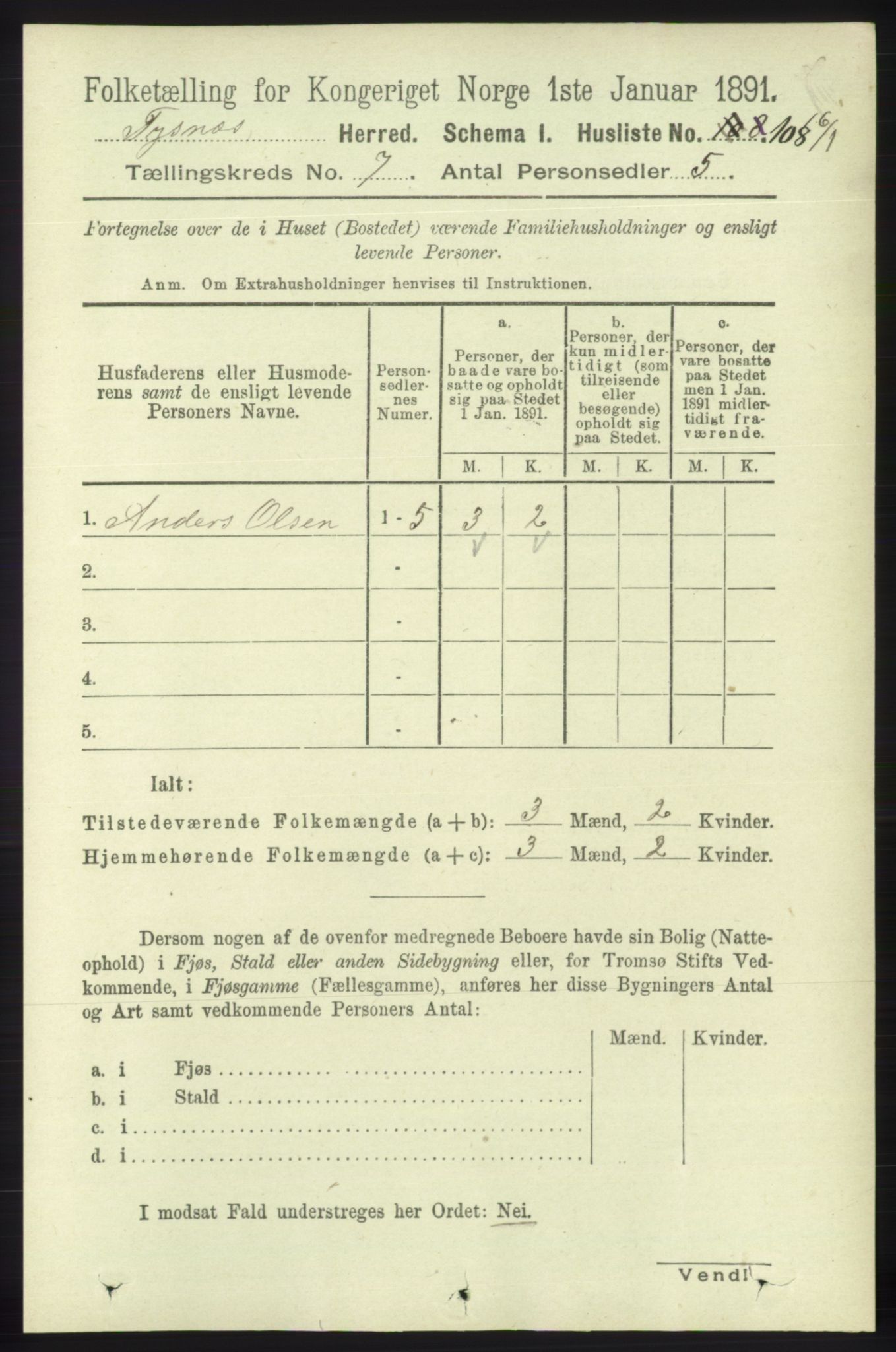 RA, 1891 census for 1223 Tysnes, 1891, p. 2870