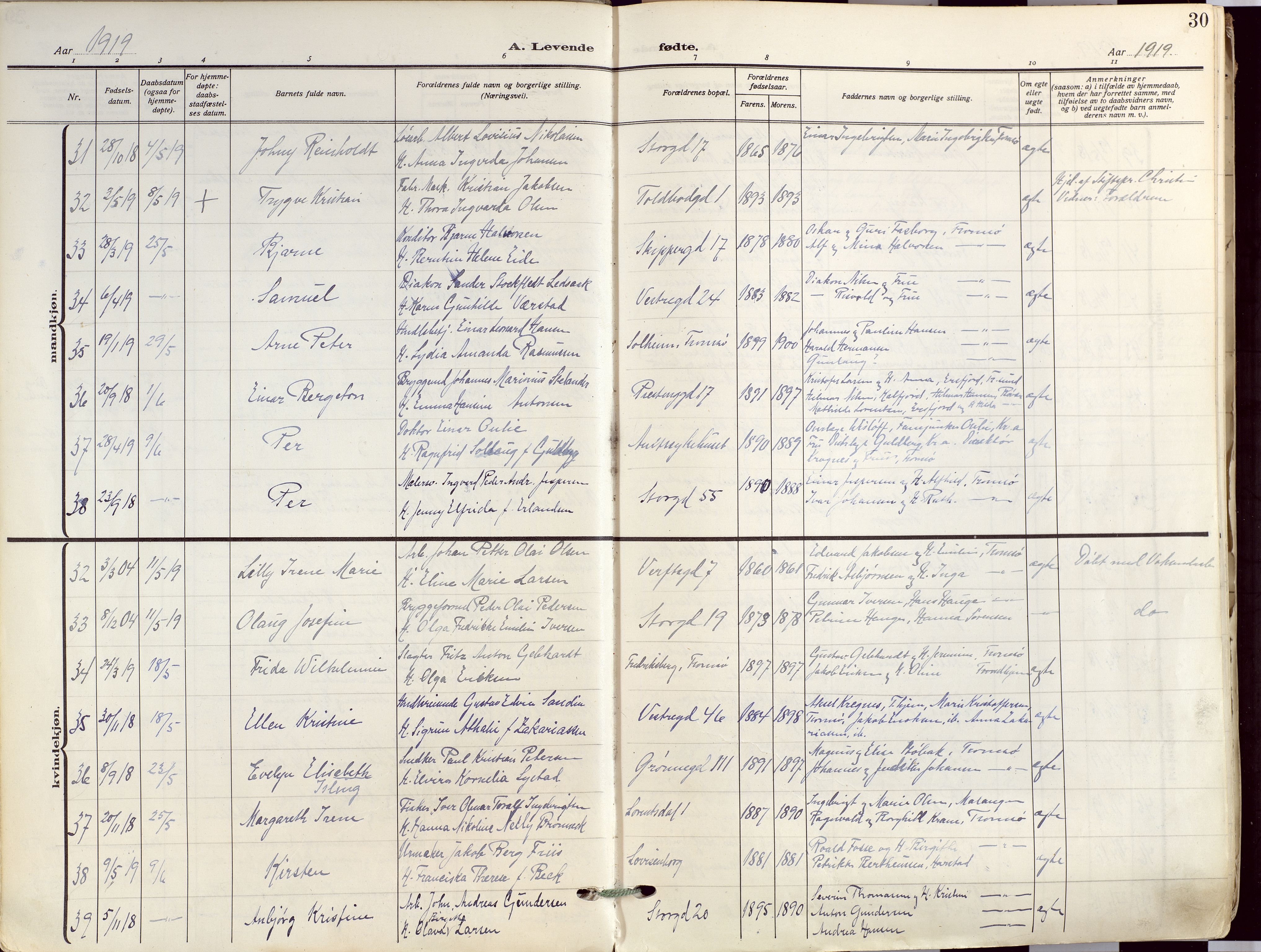 Tromsø sokneprestkontor/stiftsprosti/domprosti, AV/SATØ-S-1343/G/Ga/L0019kirke: Parish register (official) no. 19, 1917-1927, p. 30