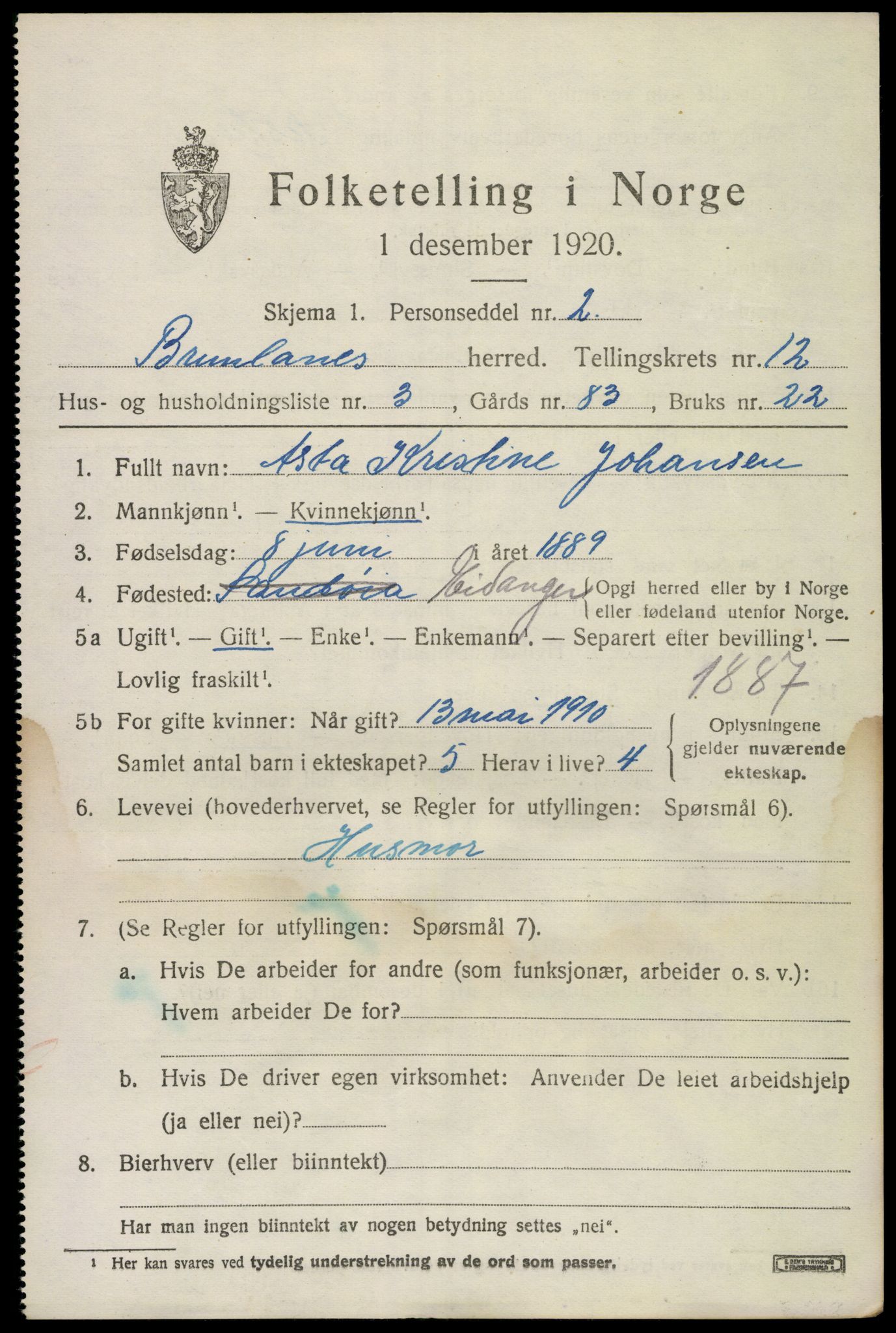 SAKO, 1920 census for Brunlanes, 1920, p. 10521