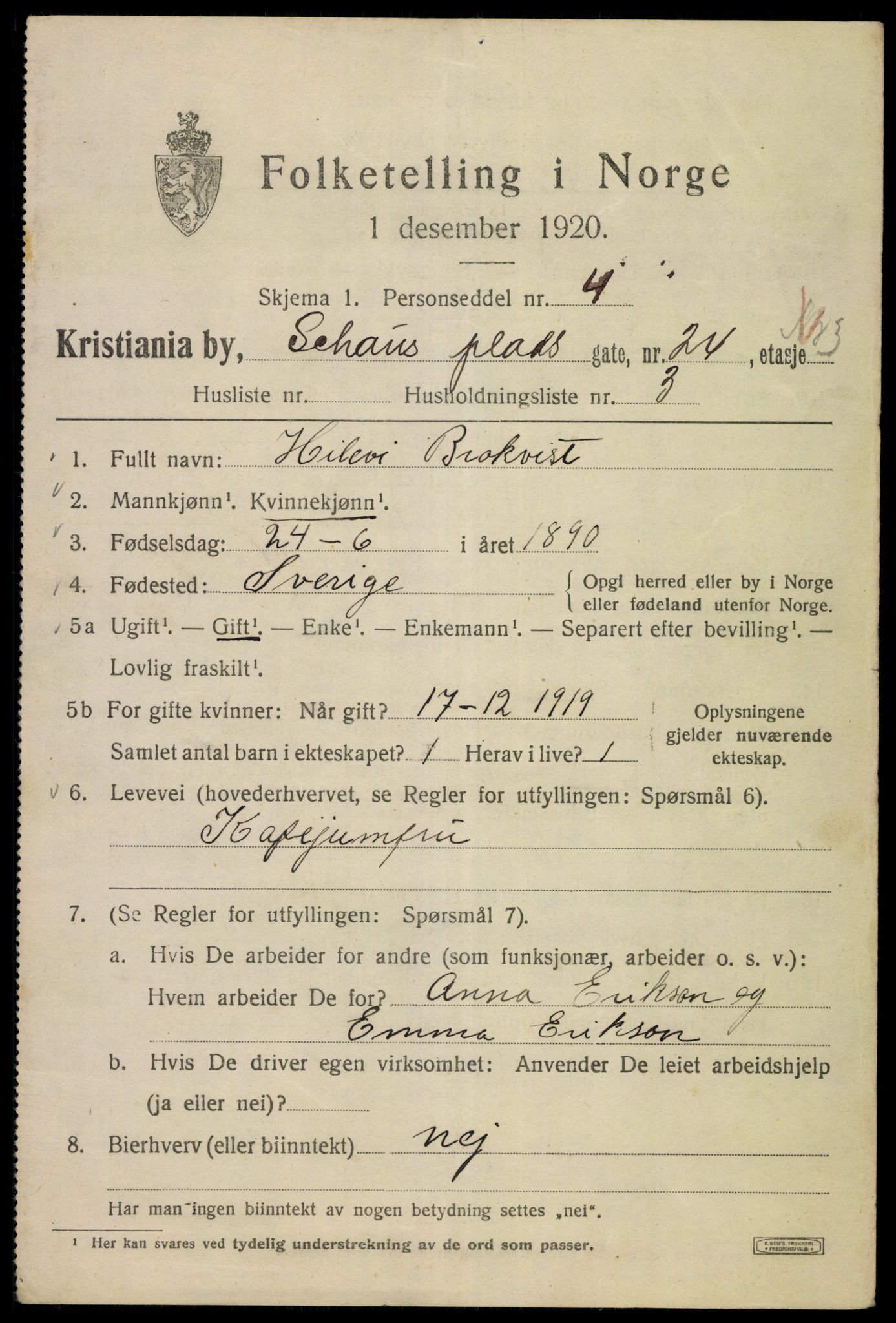 SAO, 1920 census for Kristiania, 1920, p. 491015