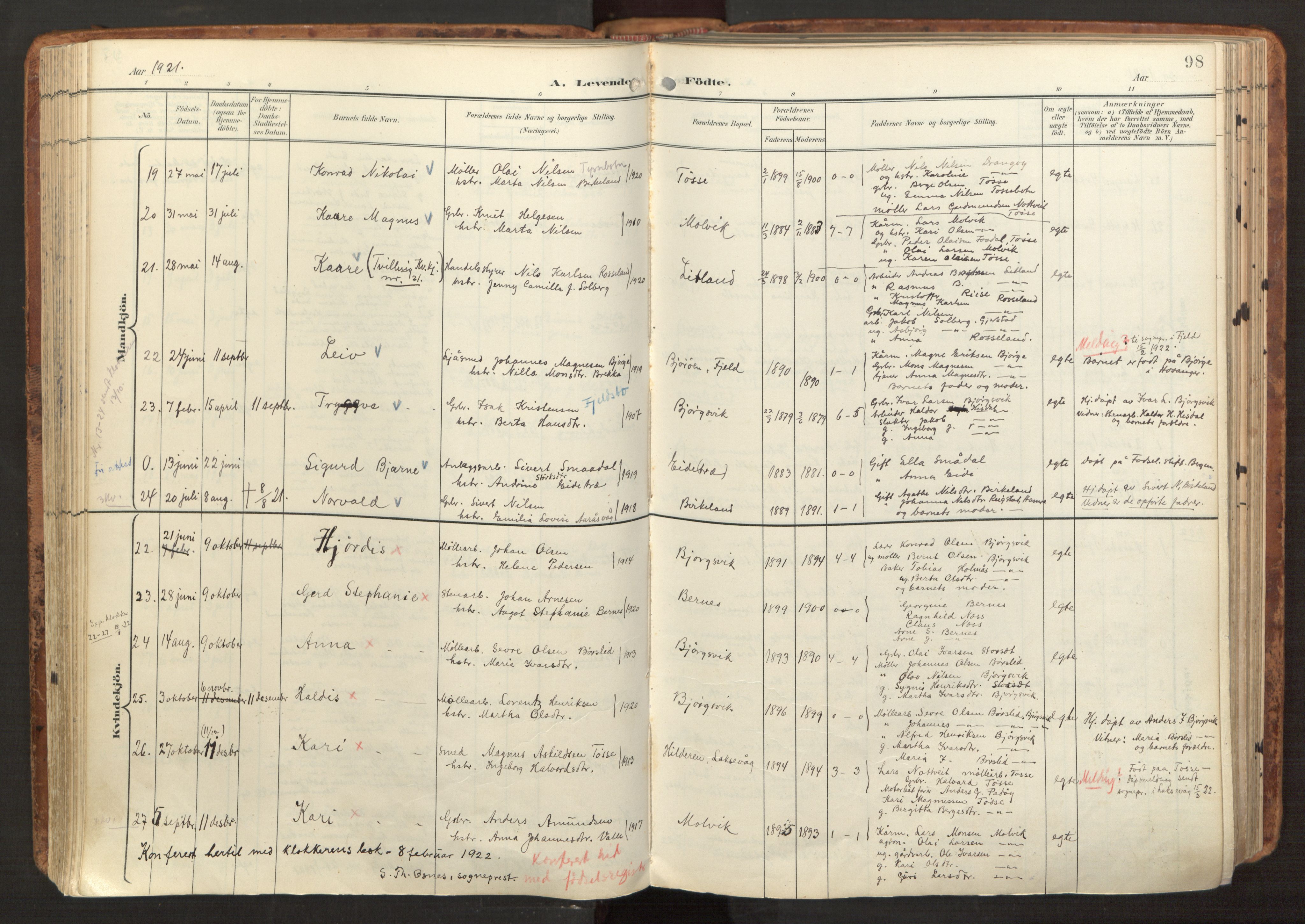 Hosanger sokneprestembete, SAB/A-75801/H/Haa: Parish register (official) no. B 2, 1897-1923, p. 98