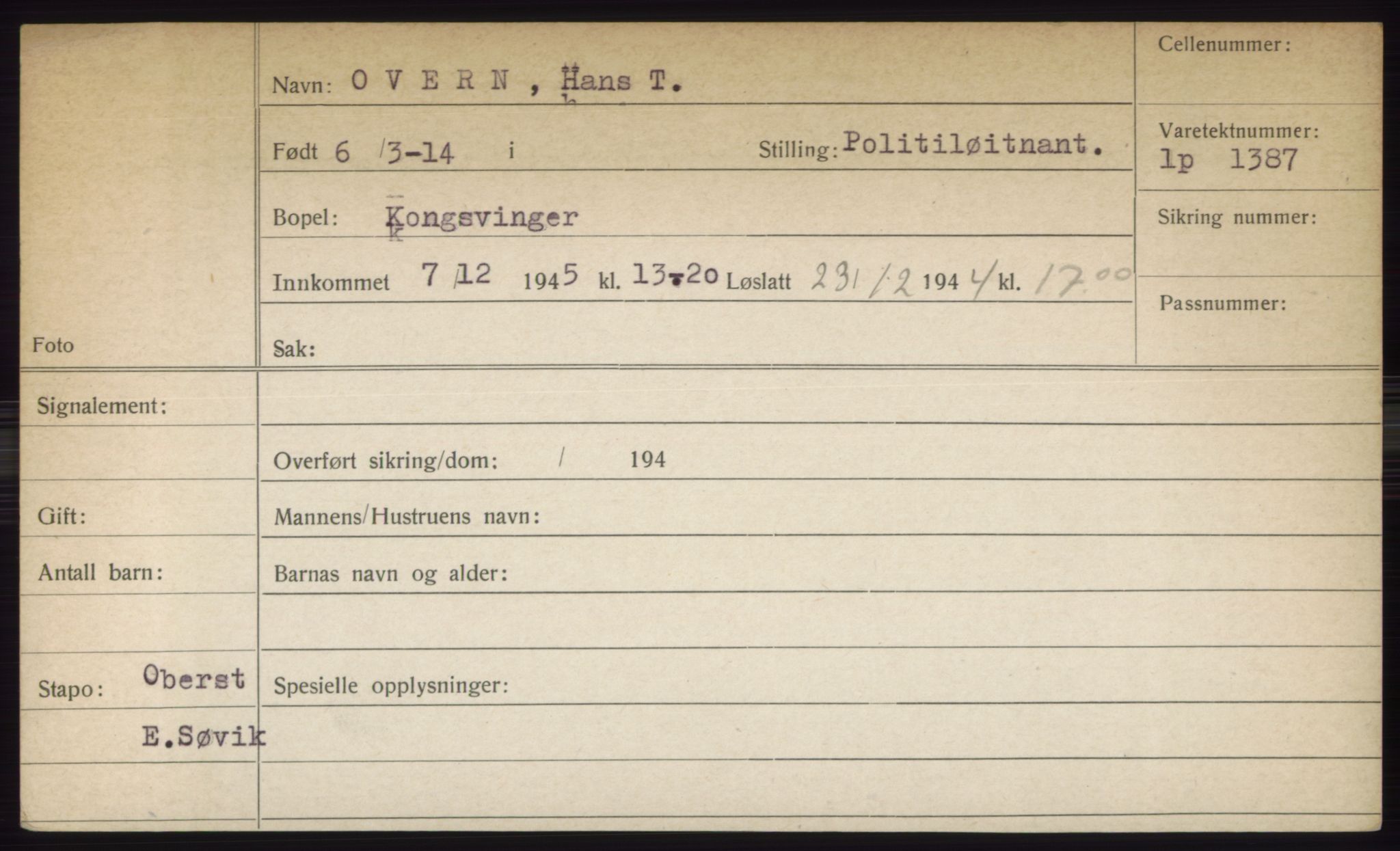 Statspolitiet - Hovedkontoret / Osloavdelingen, AV/RA-S-1329/C/Ck/Cke/L0004: Fangeregister; etternavn L - R, 1941-1945, p. 607