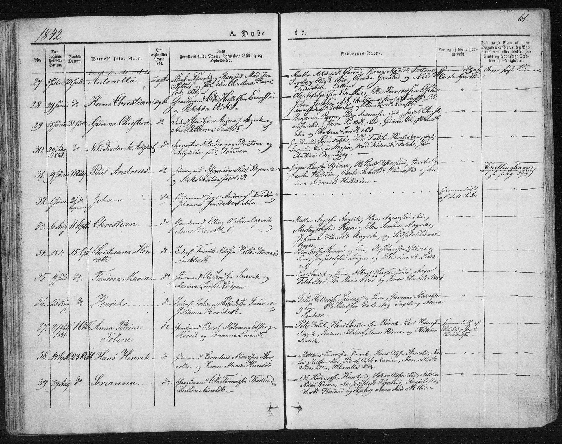 Ministerialprotokoller, klokkerbøker og fødselsregistre - Nord-Trøndelag, SAT/A-1458/784/L0669: Parish register (official) no. 784A04, 1829-1859, p. 61