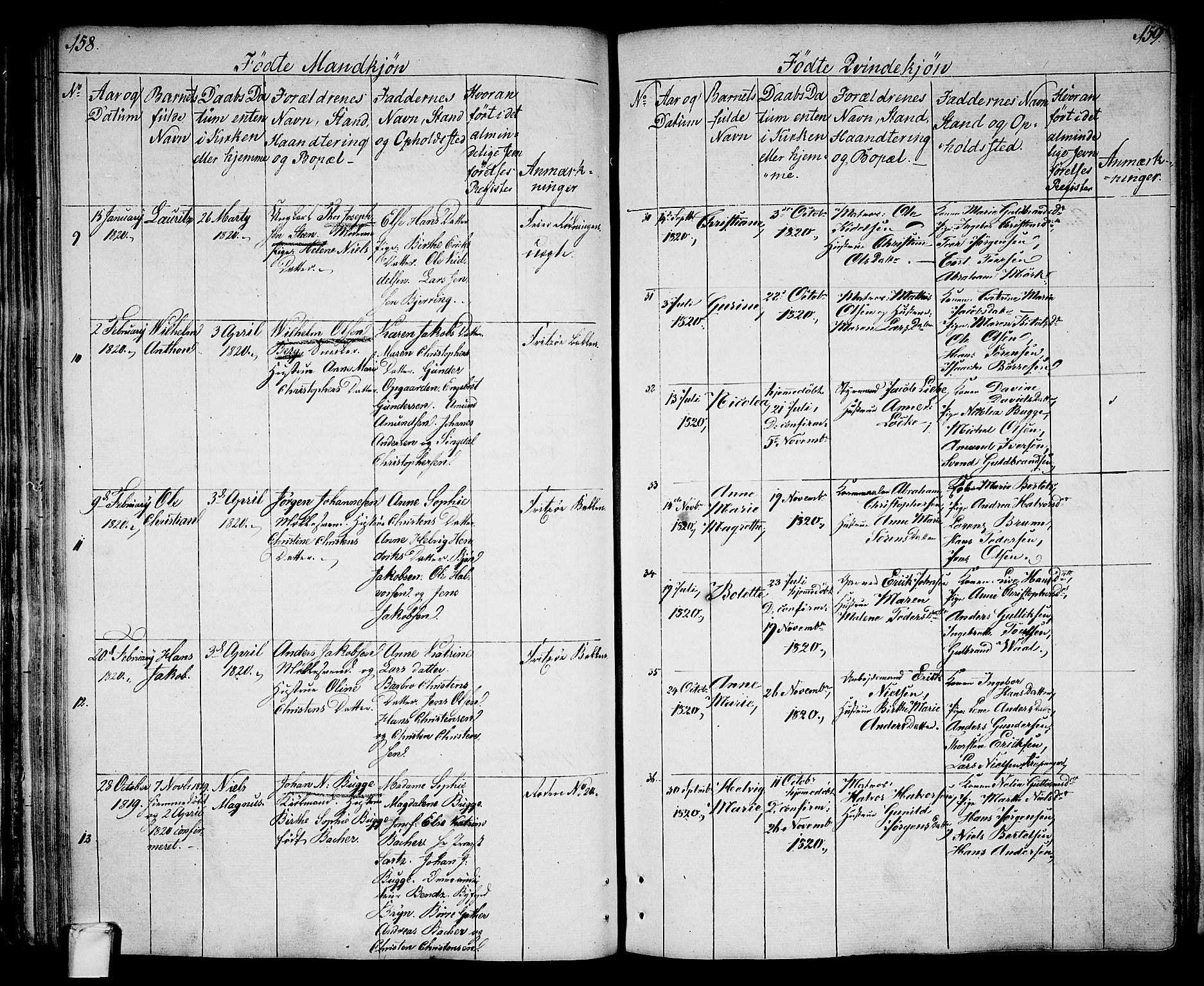 Larvik kirkebøker, SAKO/A-352/G/Ga/L0002: Parish register (copy) no. I 2, 1807-1830, p. 158-159