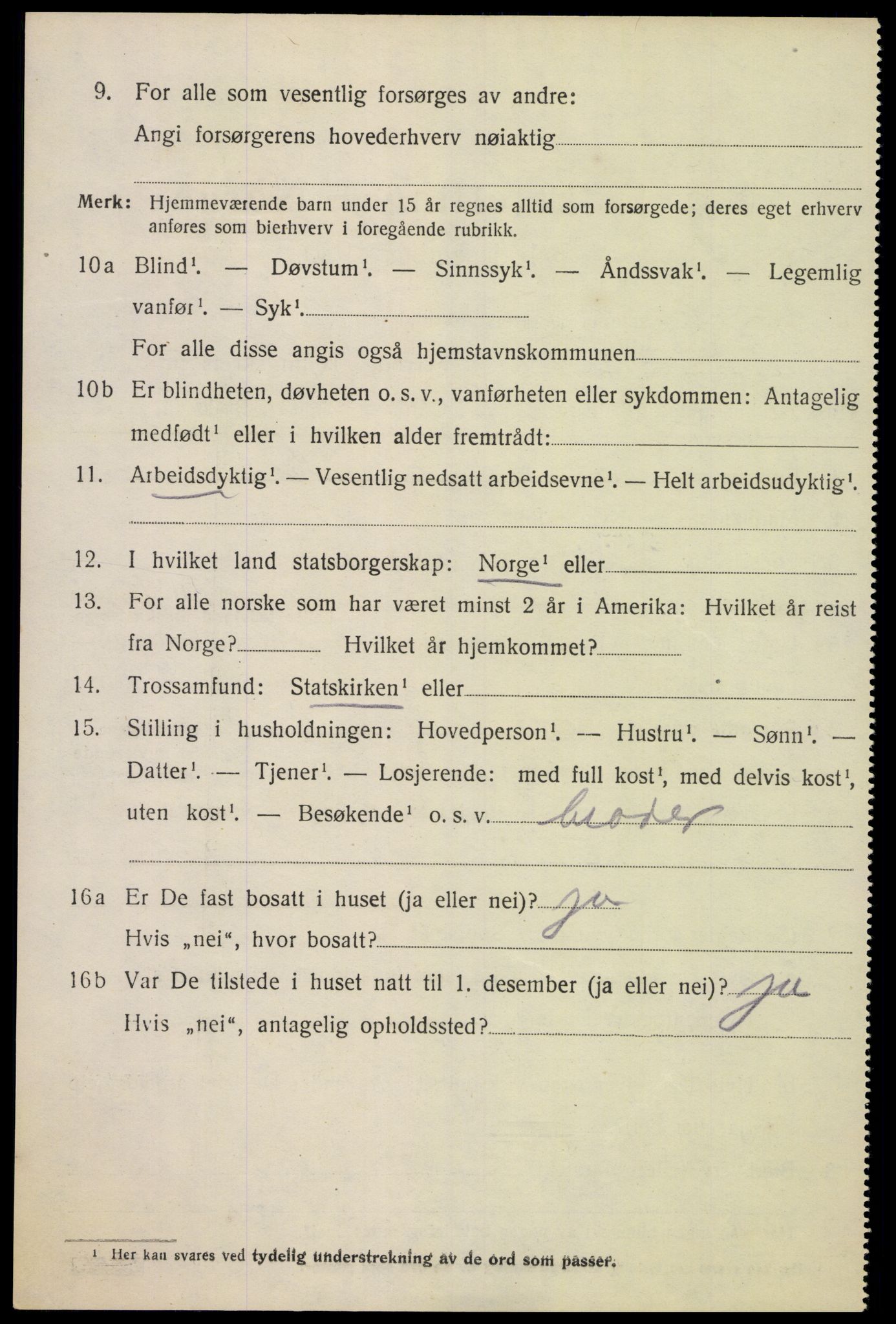 SAK, 1920 census for Oddernes, 1920, p. 10564