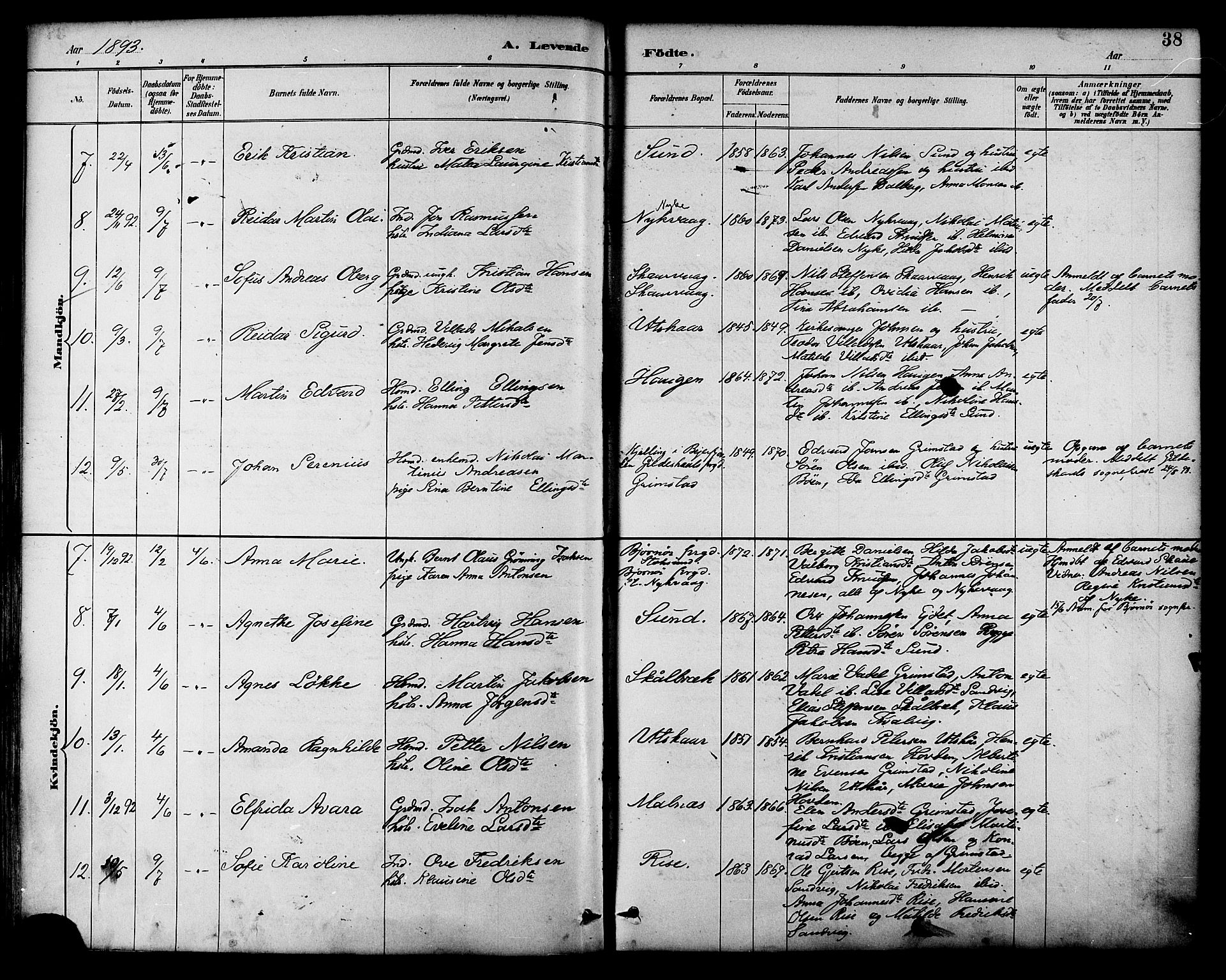 Ministerialprotokoller, klokkerbøker og fødselsregistre - Nordland, SAT/A-1459/892/L1320: Parish register (official) no. 892A01, 1886-1901, p. 38