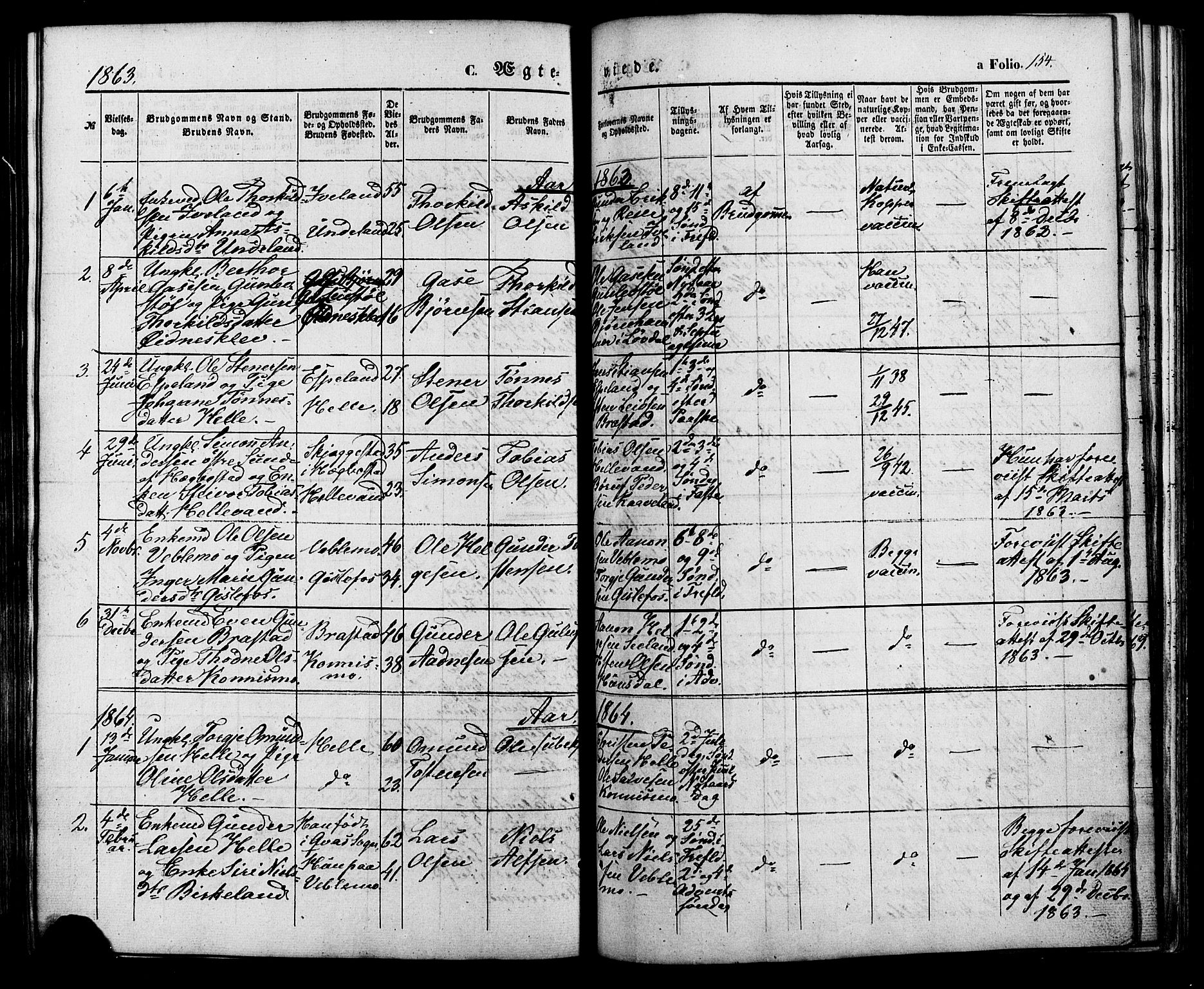 Nord-Audnedal sokneprestkontor, SAK/1111-0032/F/Fa/Faa/L0002: Parish register (official) no. A 2, 1857-1882, p. 154