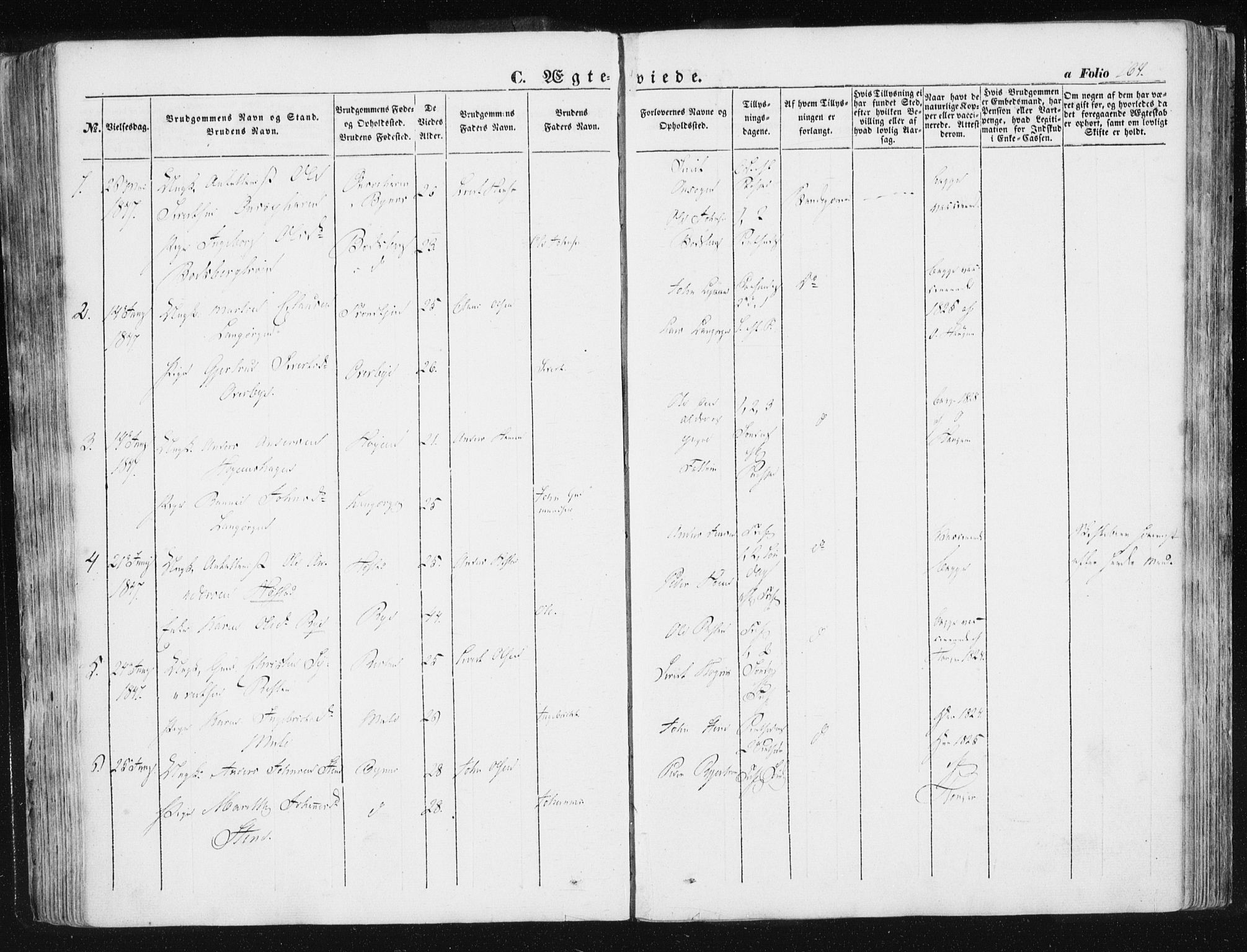 Ministerialprotokoller, klokkerbøker og fødselsregistre - Sør-Trøndelag, SAT/A-1456/612/L0376: Parish register (official) no. 612A08, 1846-1859, p. 164
