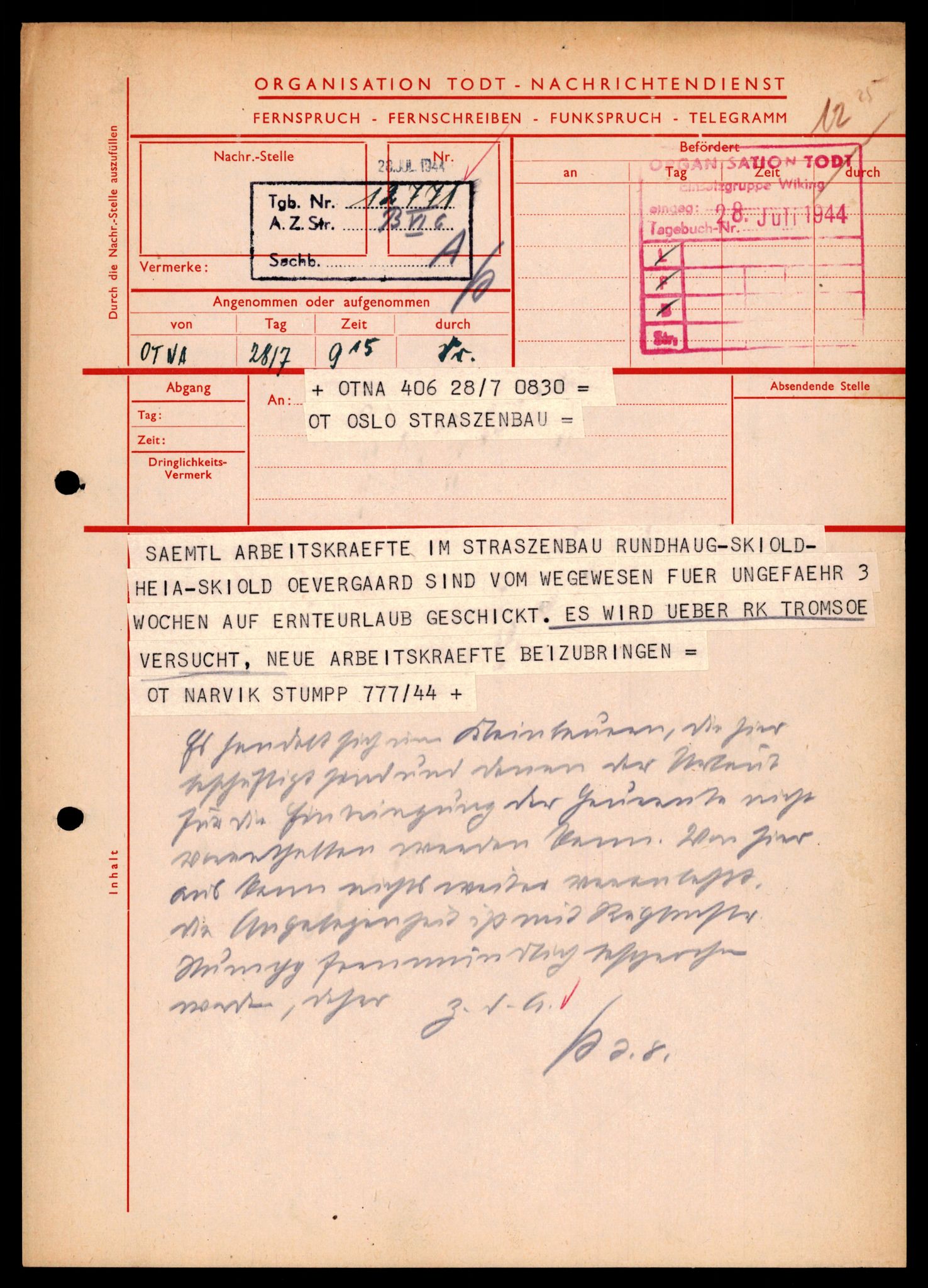 Forsvarets Overkommando. 2 kontor. Arkiv 11.4. Spredte tyske arkivsaker, AV/RA-RAFA-7031/D/Dar/Darb/L0001: Reichskommissariat - Hauptabteilung Technik und Verkehr, 1940-1944, p. 794