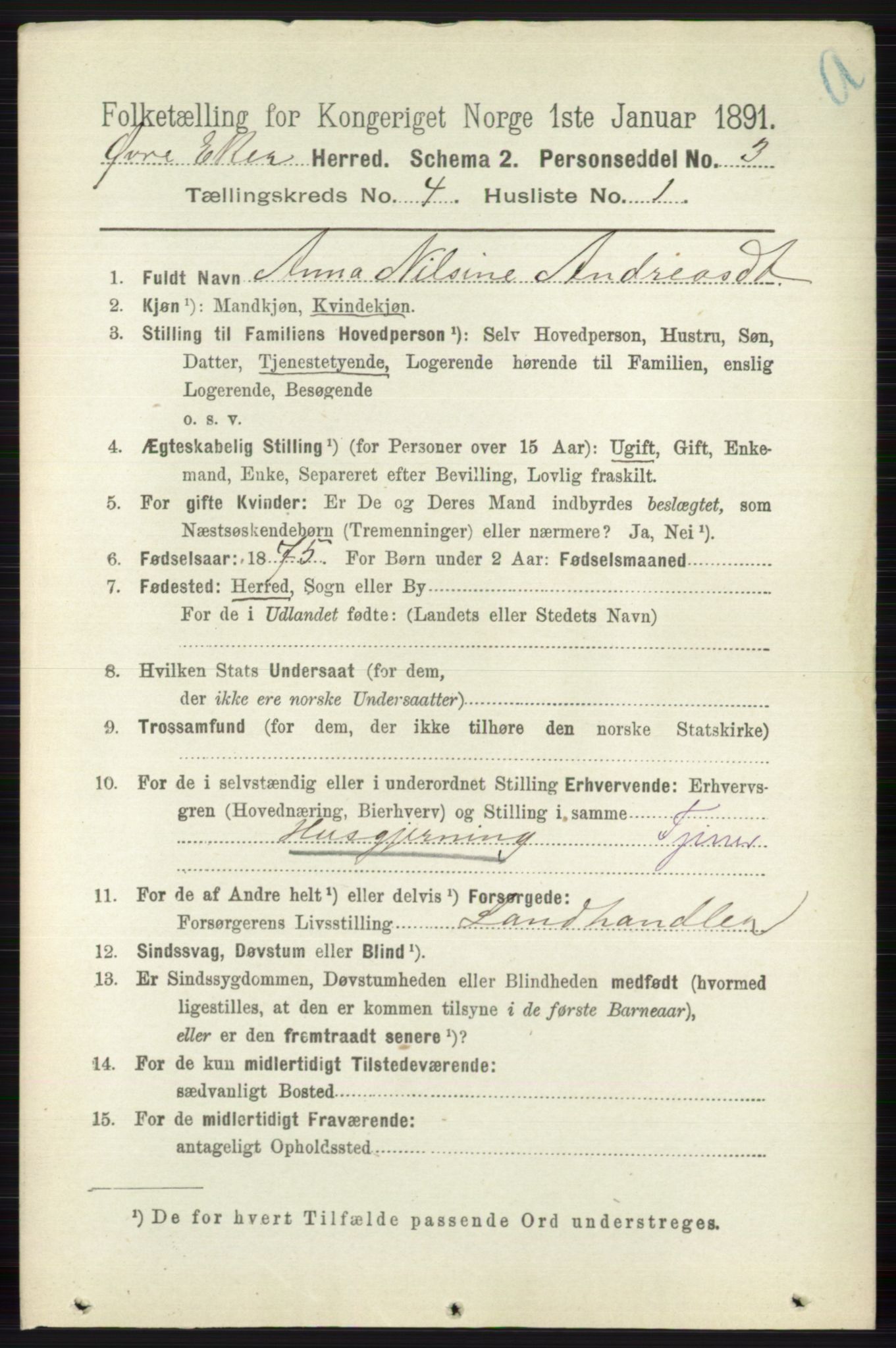 RA, 1891 census for 0624 Øvre Eiker, 1891, p. 1480