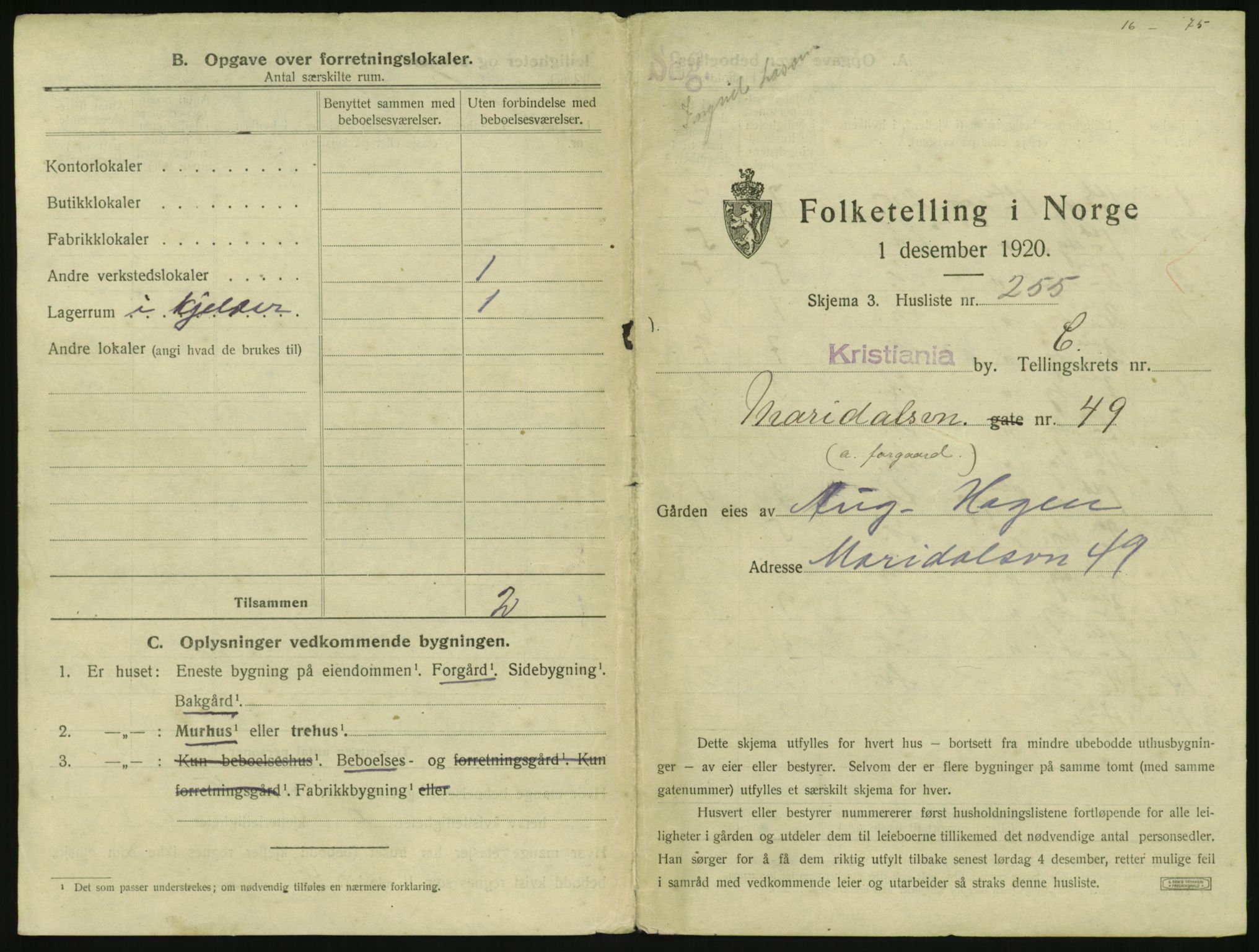 SAO, 1920 census for Kristiania, 1920, p. 62634