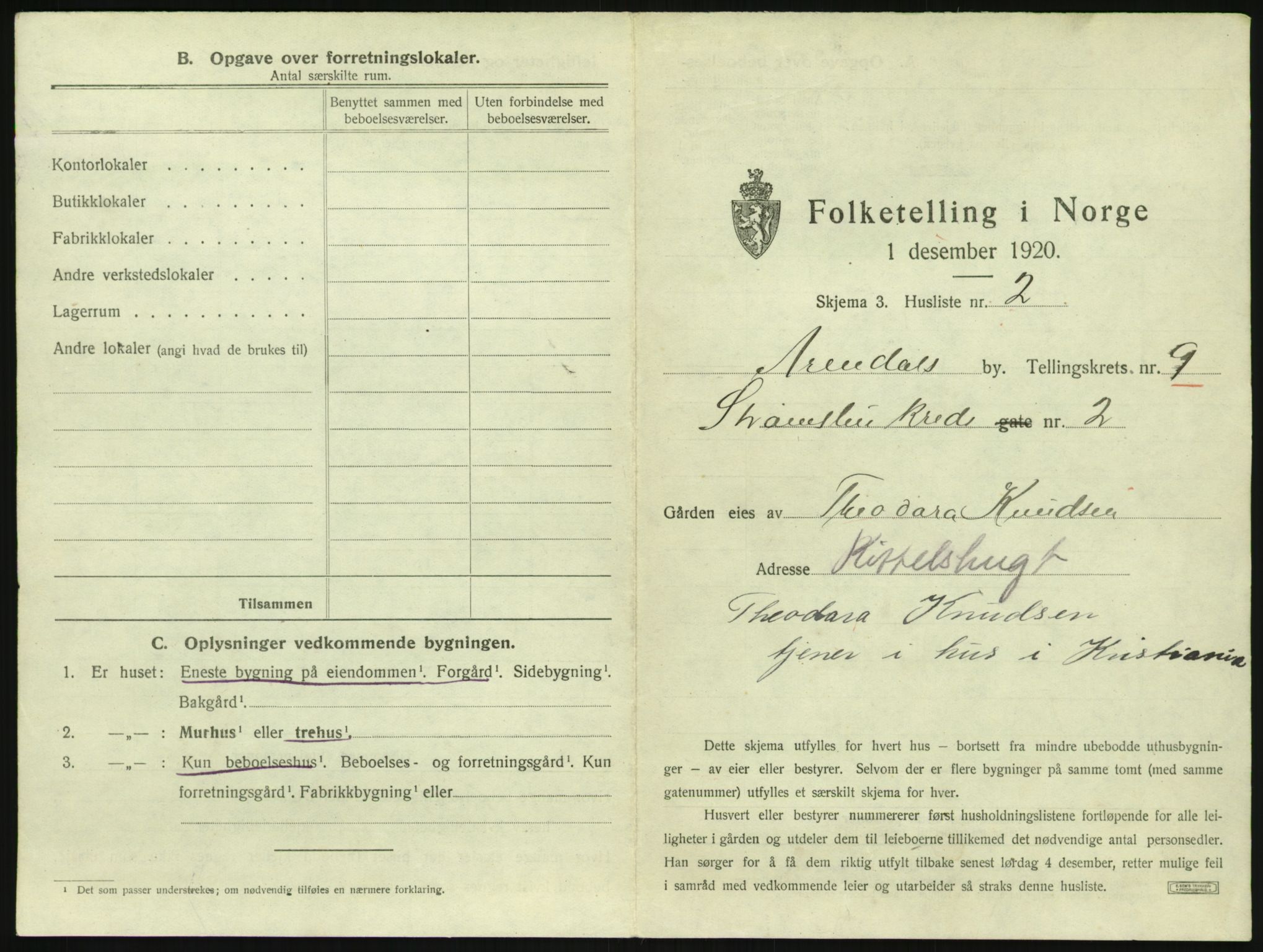SAK, 1920 census for Arendal, 1920, p. 1106