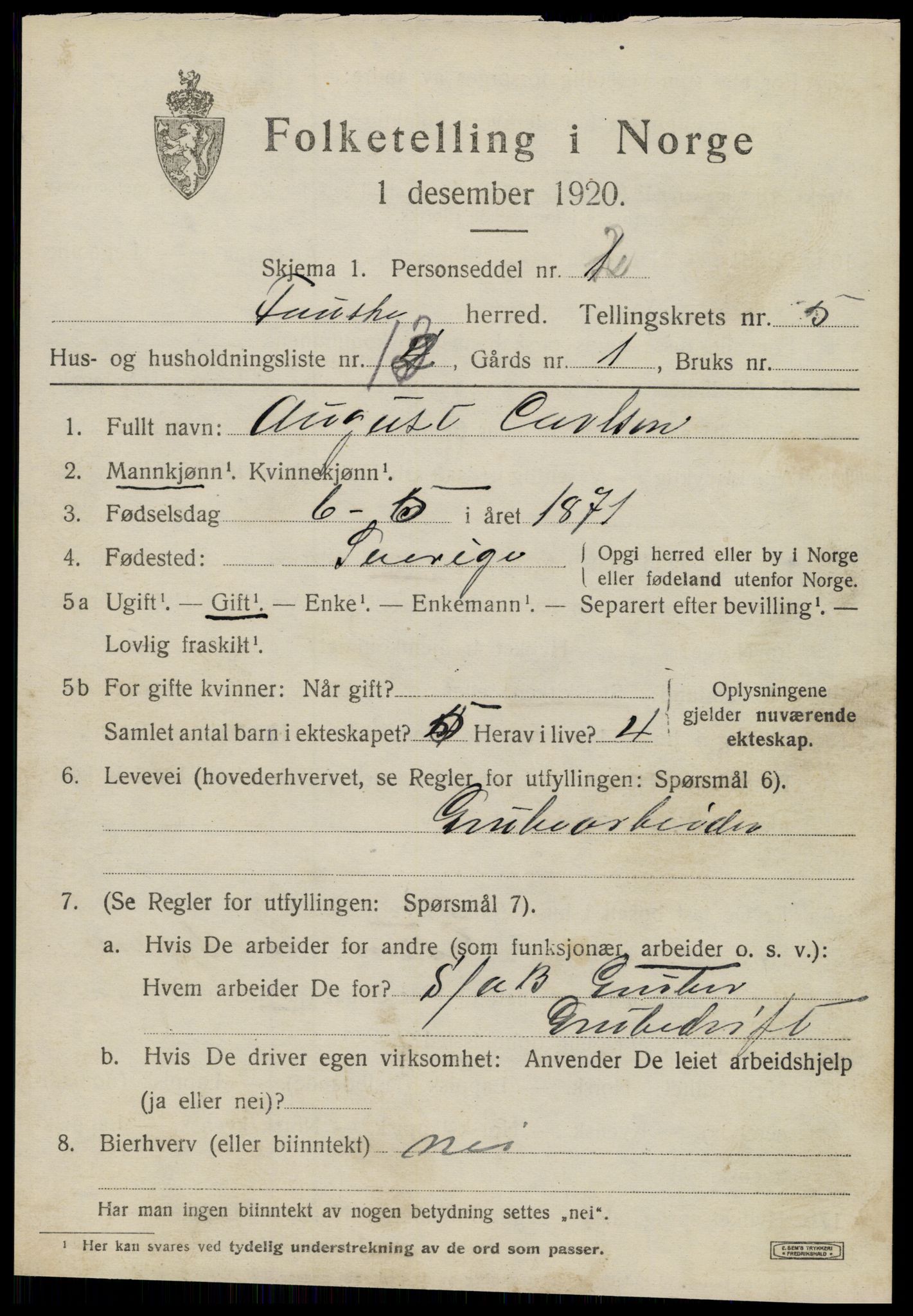 SAT, 1920 census for Fauske, 1920, p. 5426