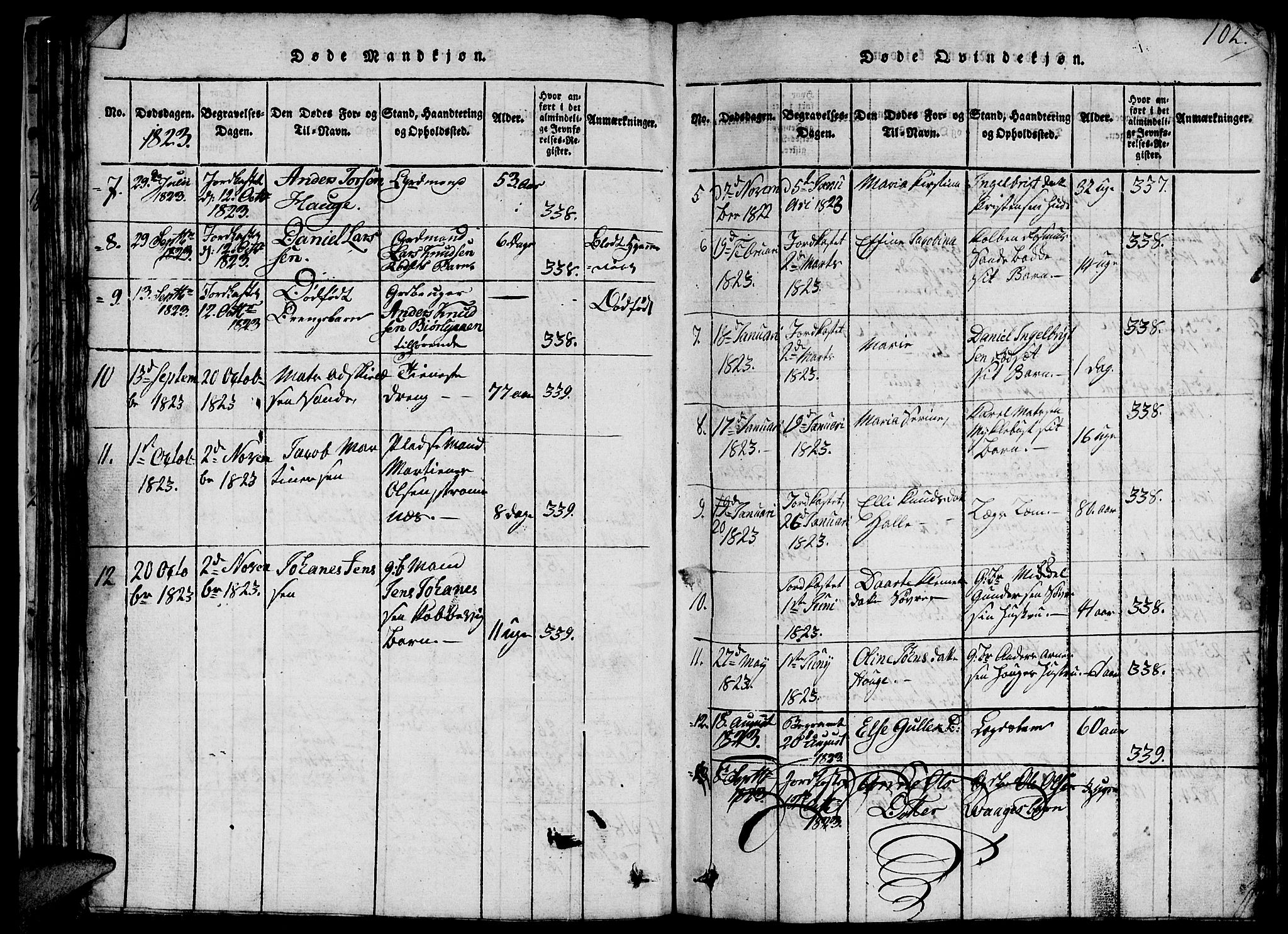 Ministerialprotokoller, klokkerbøker og fødselsregistre - Møre og Romsdal, SAT/A-1454/503/L0046: Parish register (copy) no. 503C01, 1816-1842, p. 102
