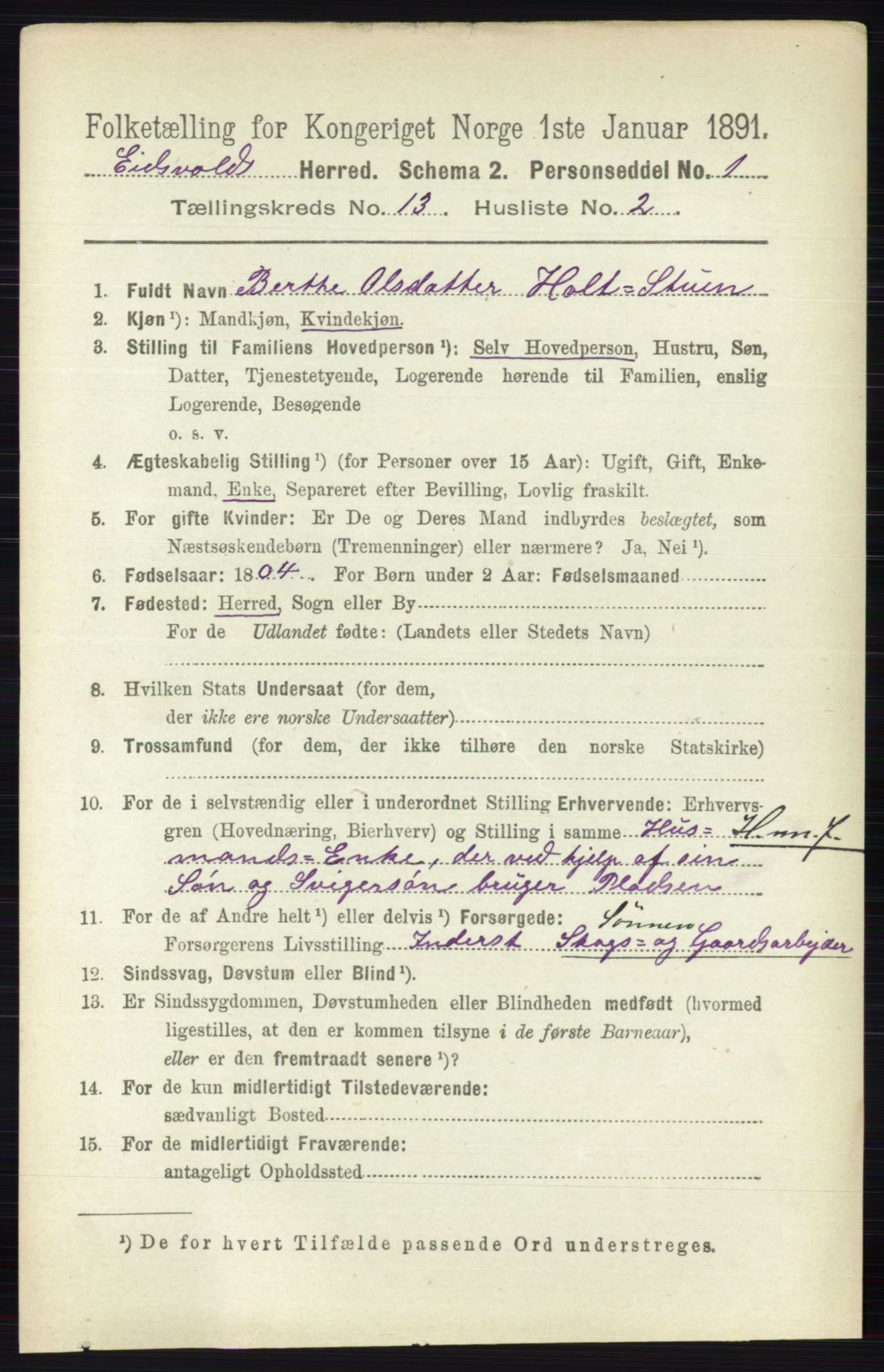 RA, 1891 census for 0237 Eidsvoll, 1891, p. 8997