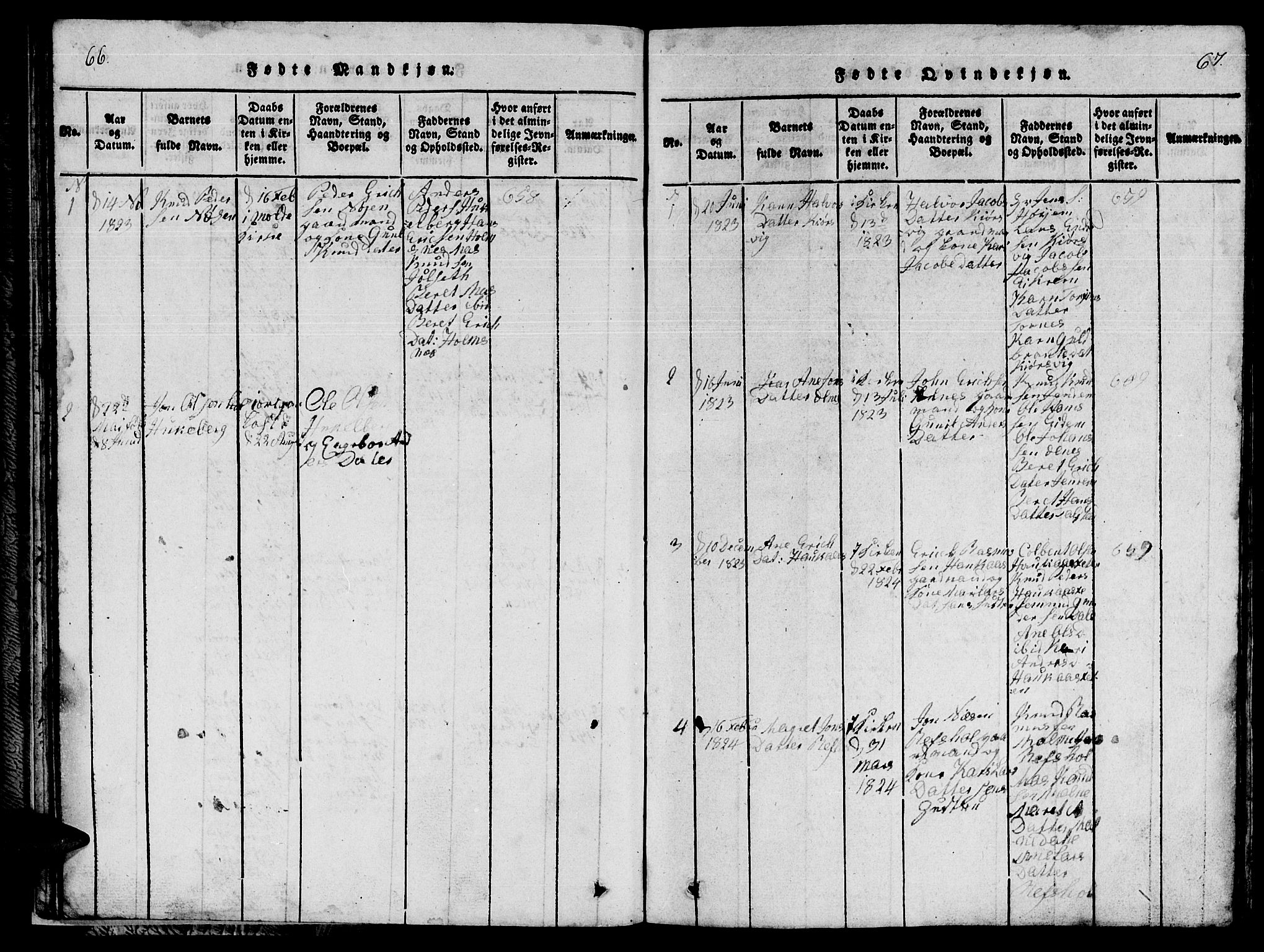 Ministerialprotokoller, klokkerbøker og fødselsregistre - Møre og Romsdal, AV/SAT-A-1454/565/L0752: Parish register (copy) no. 565C01, 1817-1844, p. 66-67