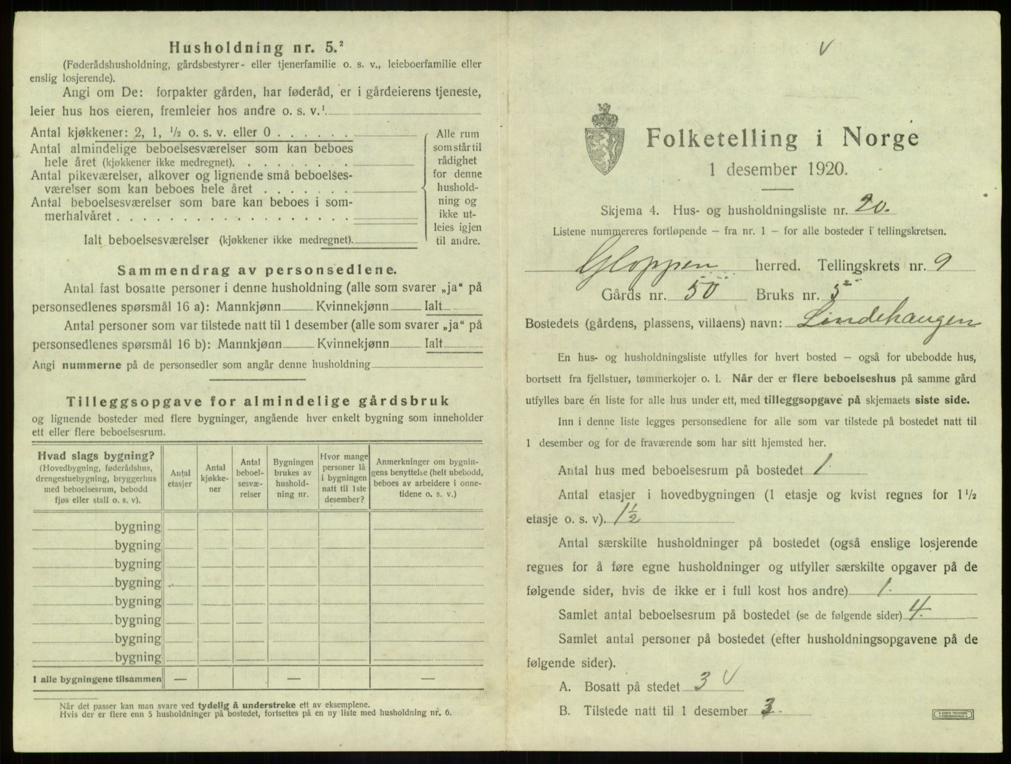 SAB, 1920 census for Gloppen, 1920, p. 649