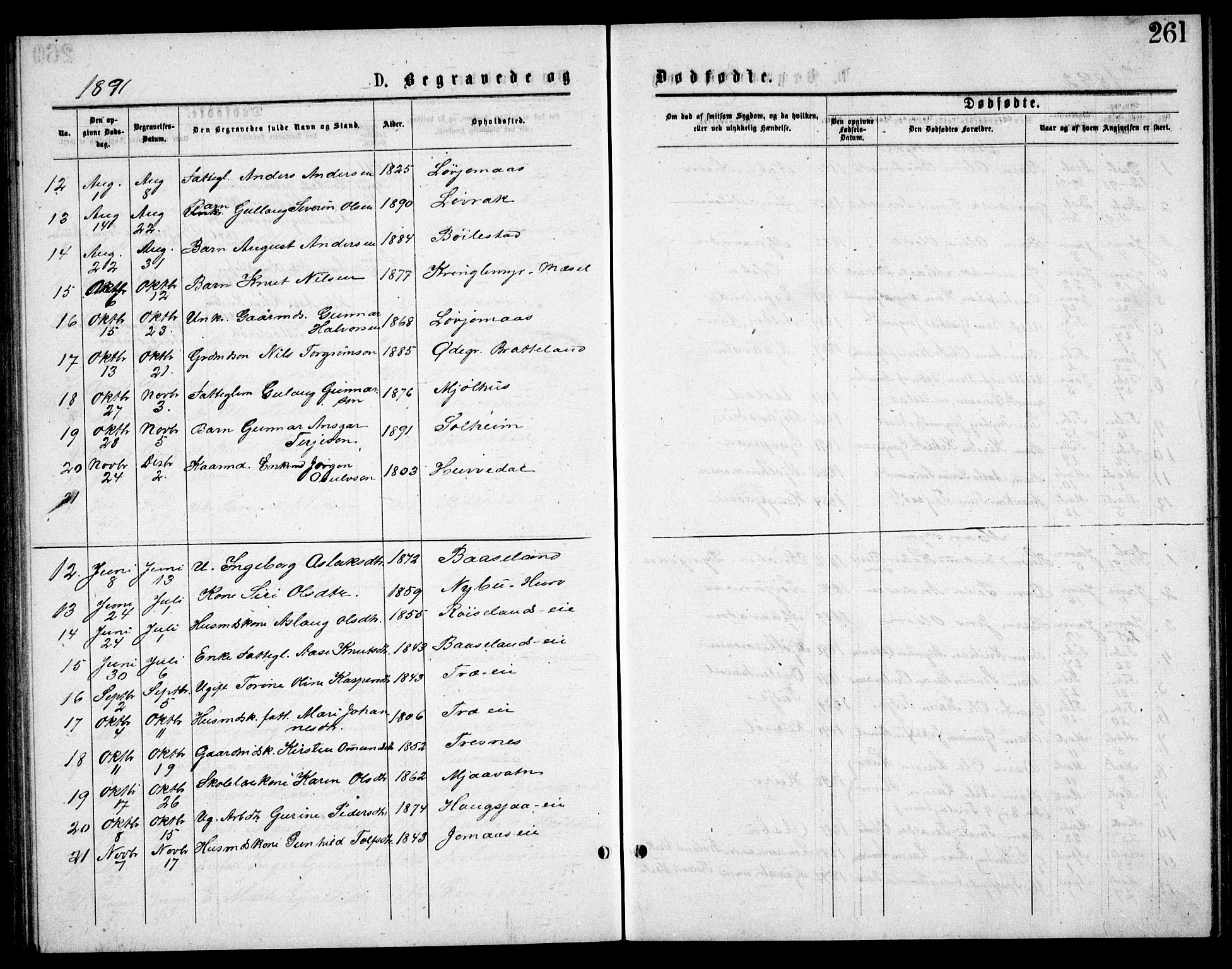 Froland sokneprestkontor, SAK/1111-0013/F/Fb/L0009: Parish register (copy) no. B 9, 1875-1893, p. 261