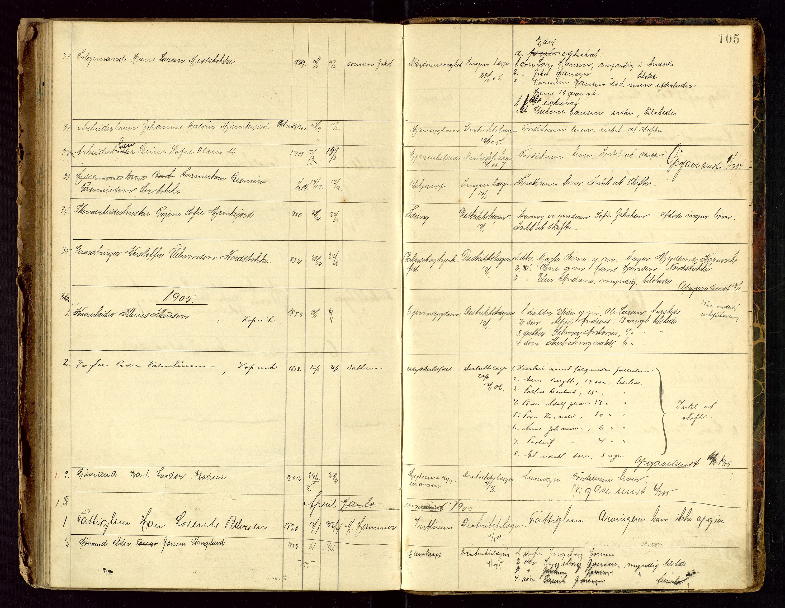 Avaldsnes lensmannskontor, AV/SAST-A-100286/Gga/L0001: "Dødslistene Avaldsnæs Prtgd  2 - 87  Kopervig Sogn  38 - 120", 1897-1916, p. 105