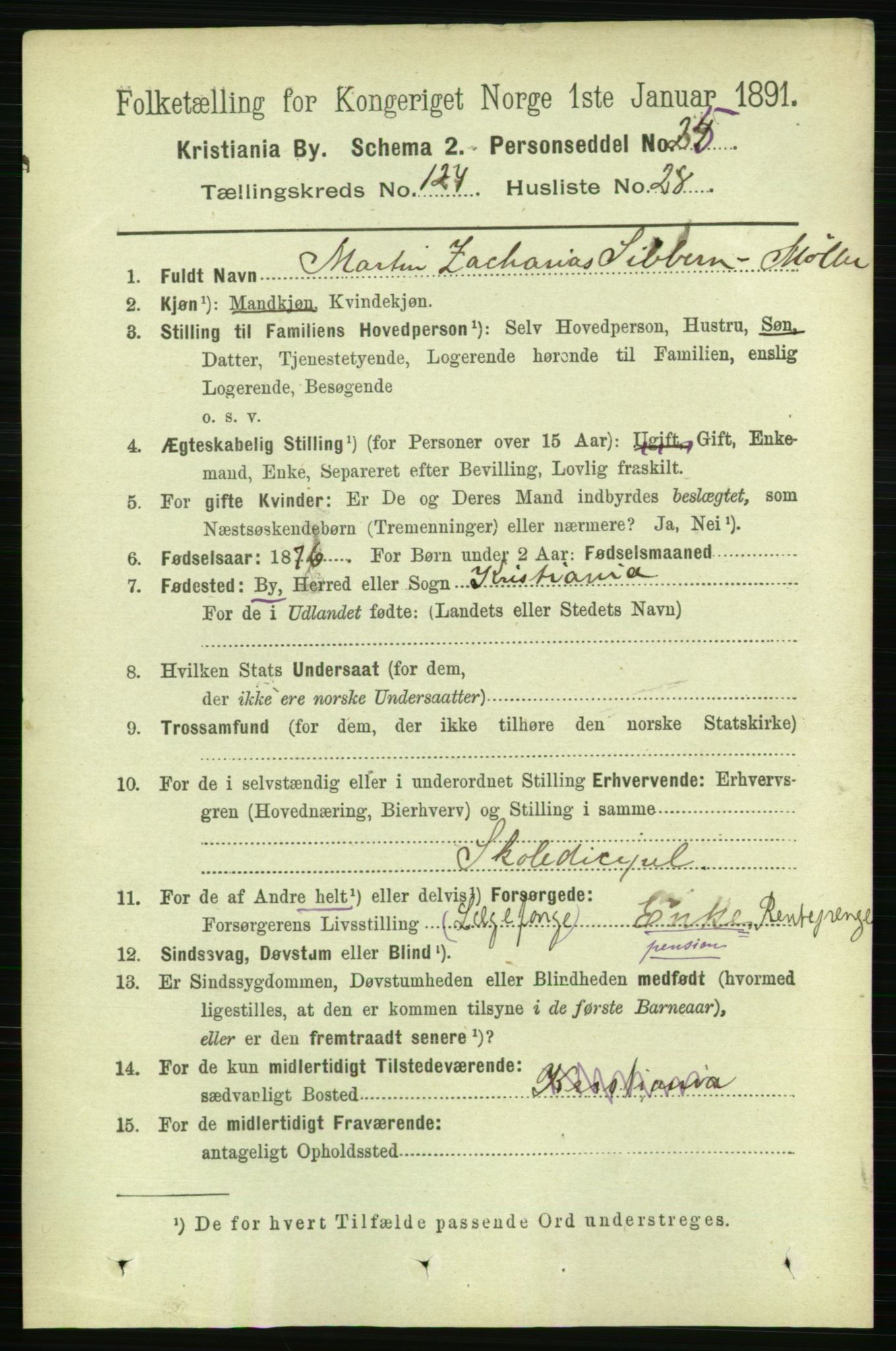 RA, 1891 census for 0301 Kristiania, 1891, p. 66058