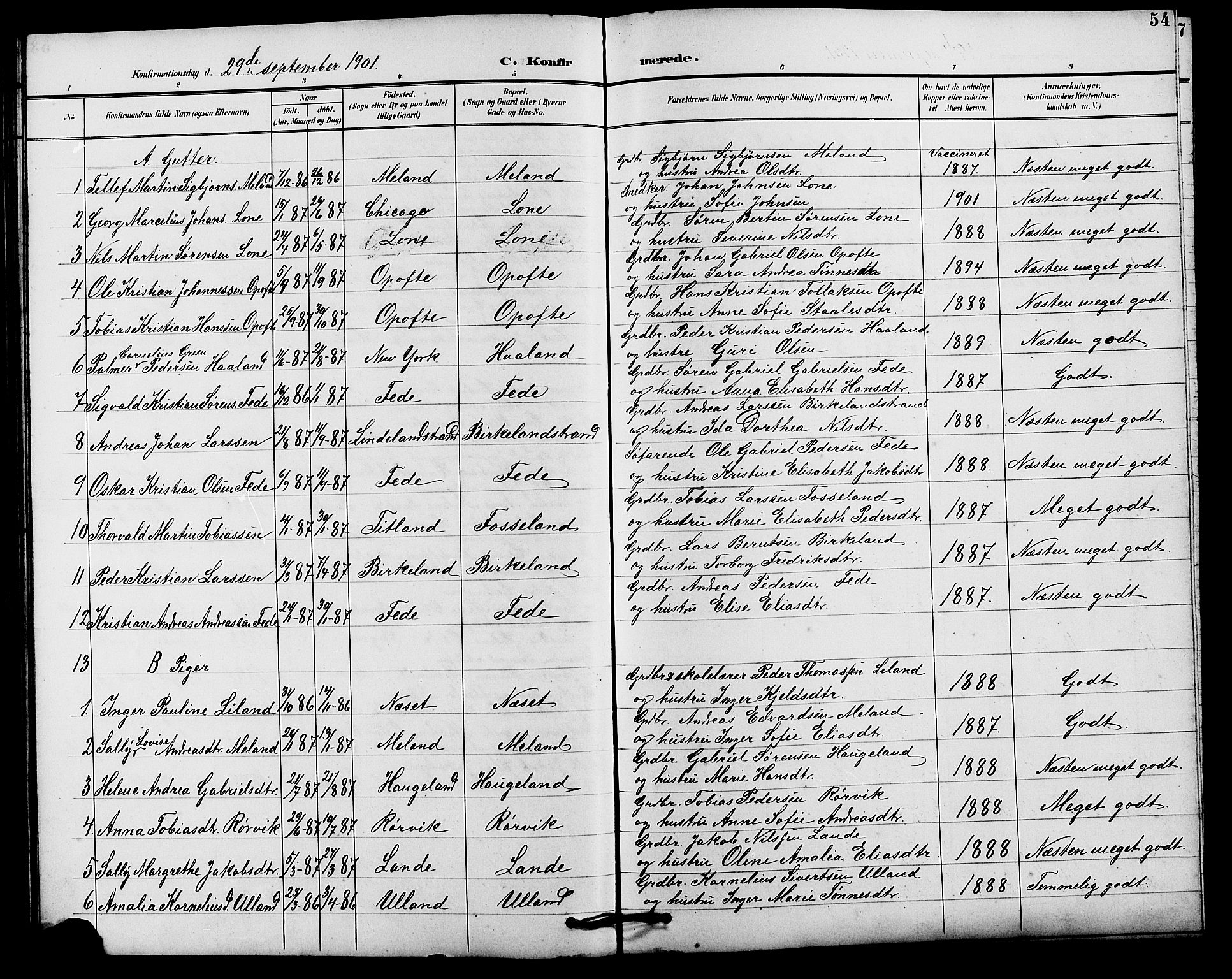Kvinesdal sokneprestkontor, SAK/1111-0026/F/Fb/Fba/L0004: Parish register (copy) no. B 4, 1894-1909, p. 54
