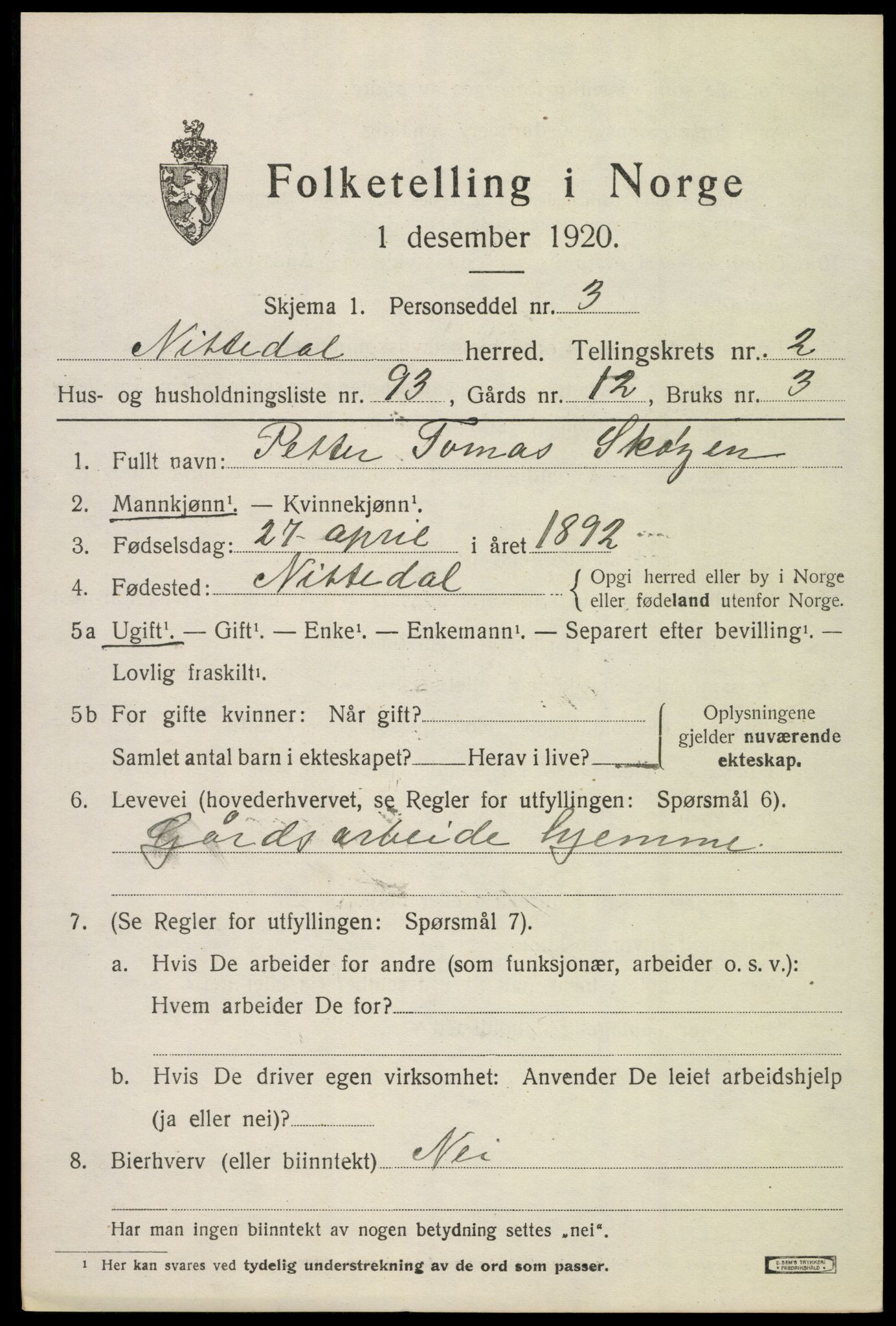 SAO, 1920 census for Nittedal, 1920, p. 2814