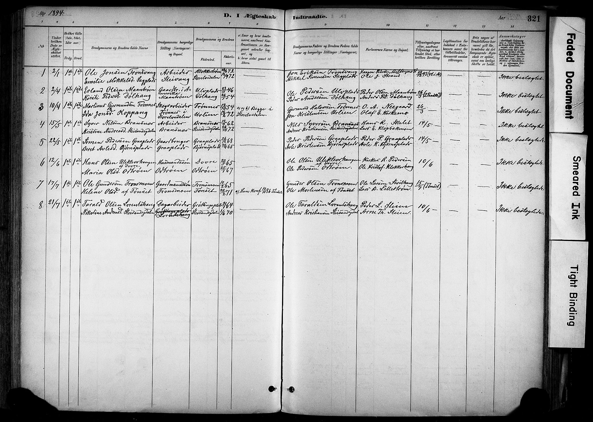 Alvdal prestekontor, SAH/PREST-060/H/Ha/Haa/L0002: Parish register (official) no. 2, 1883-1906, p. 321