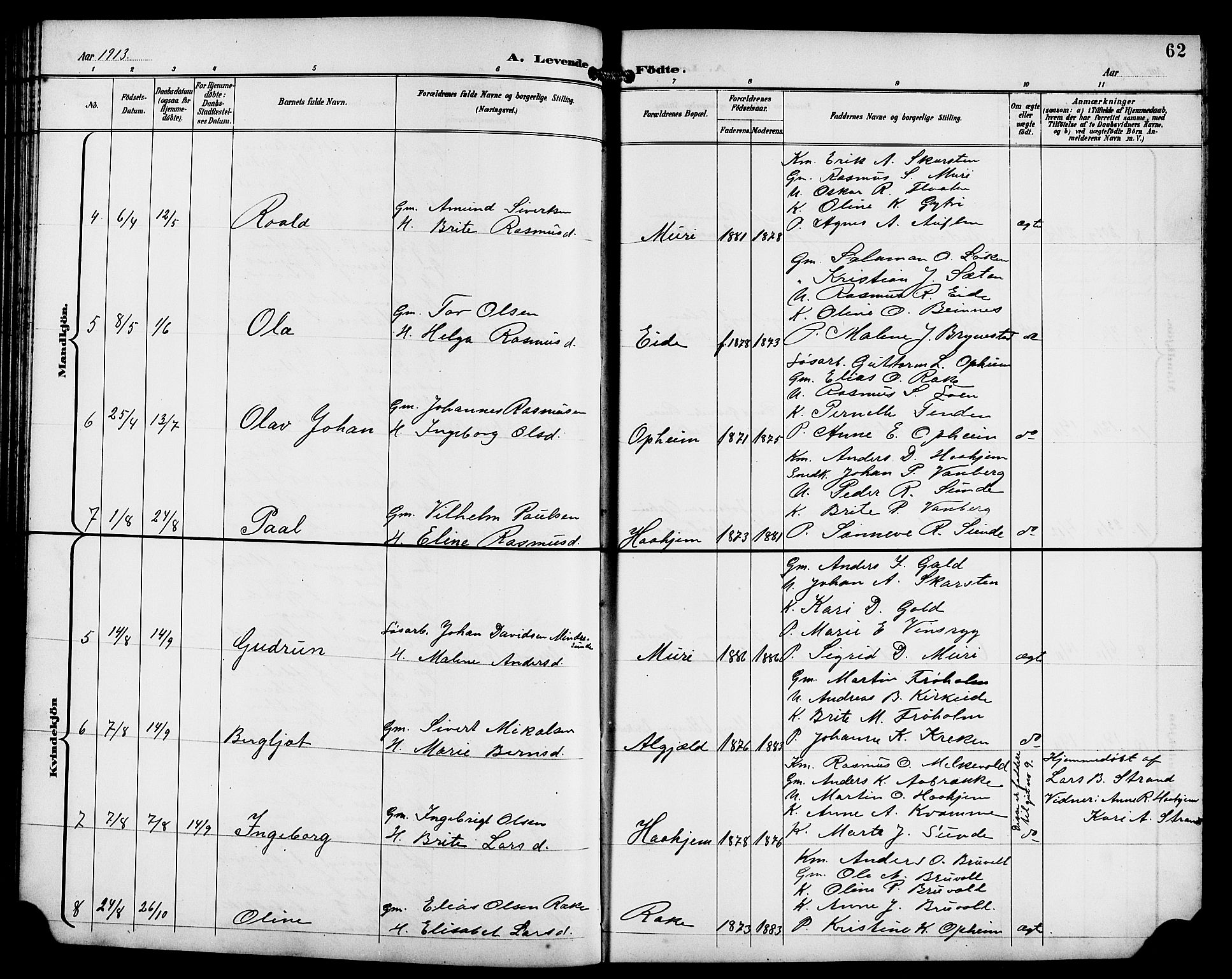 Innvik sokneprestembete, AV/SAB-A-80501: Parish register (copy) no. B 4, 1898-1916, p. 62