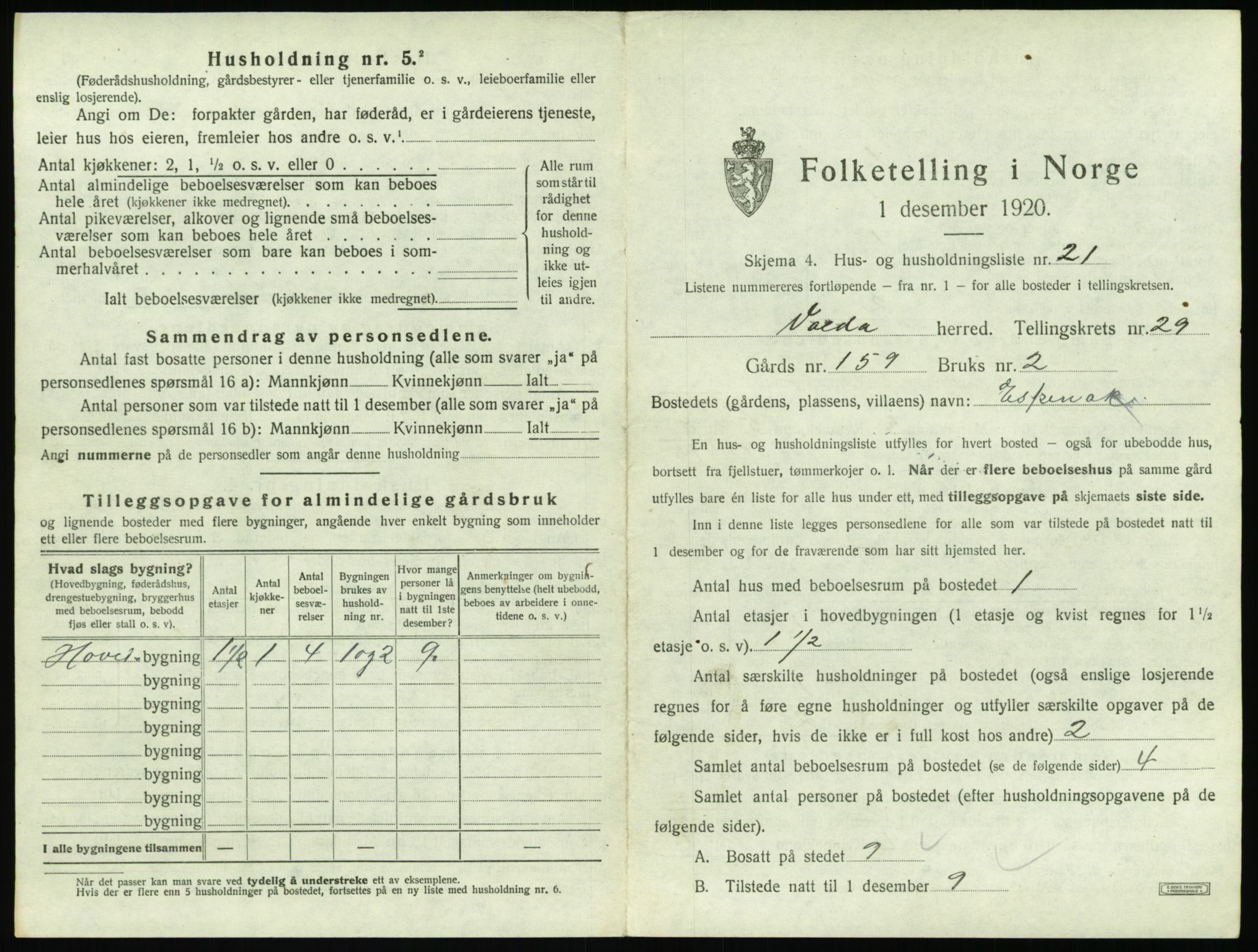 SAT, 1920 census for Volda, 1920, p. 1854