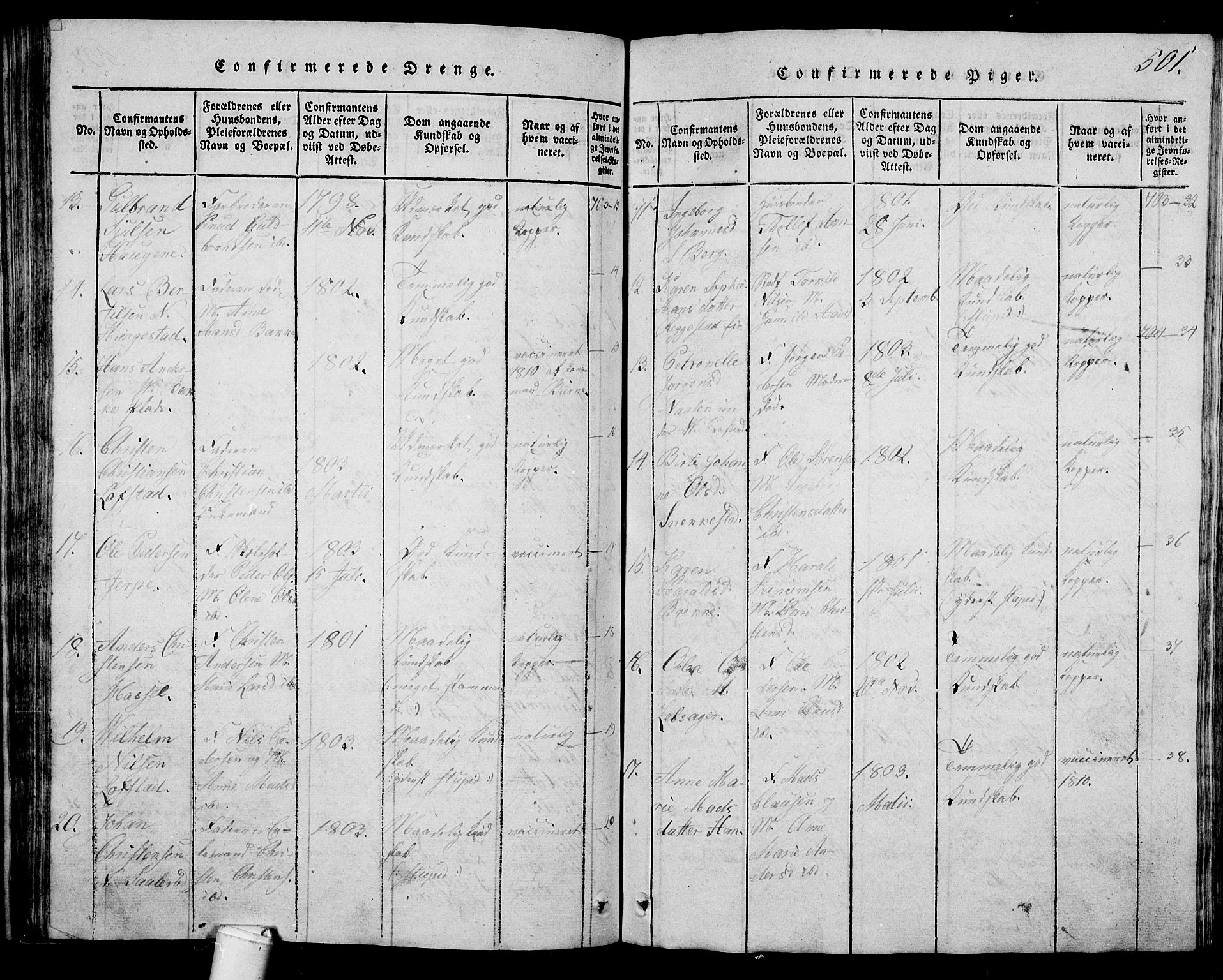 Våle kirkebøker, AV/SAKO-A-334/G/Ga/L0001: Parish register (copy) no. I 1, 1814-1824, p. 500-501