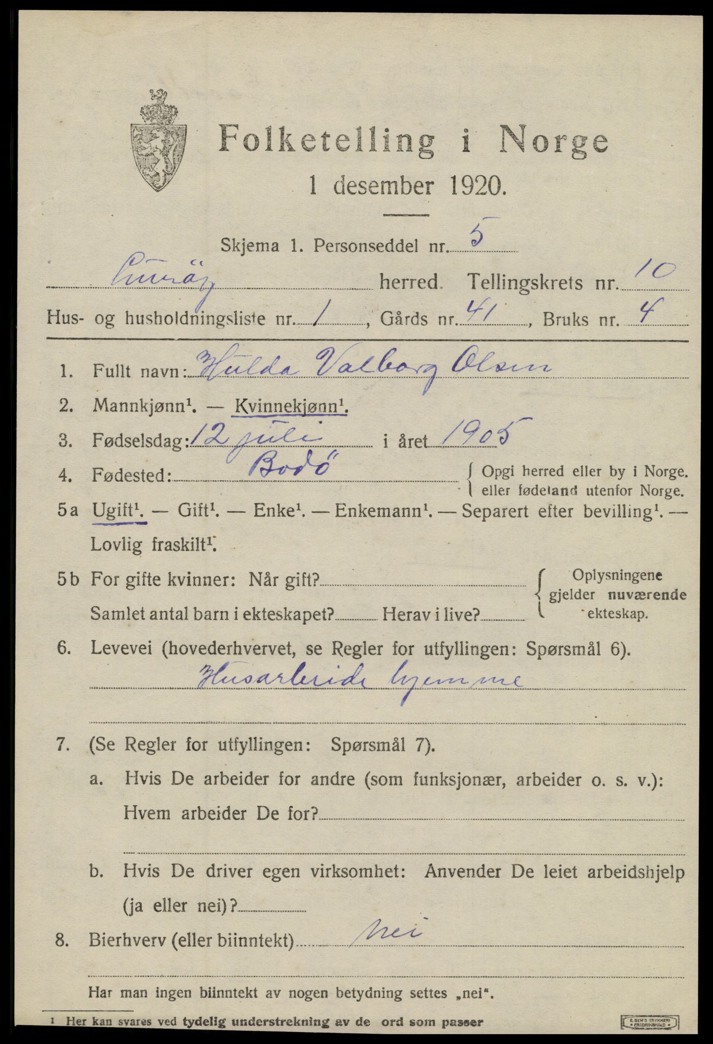 SAT, 1920 census for Lurøy, 1920, p. 4431