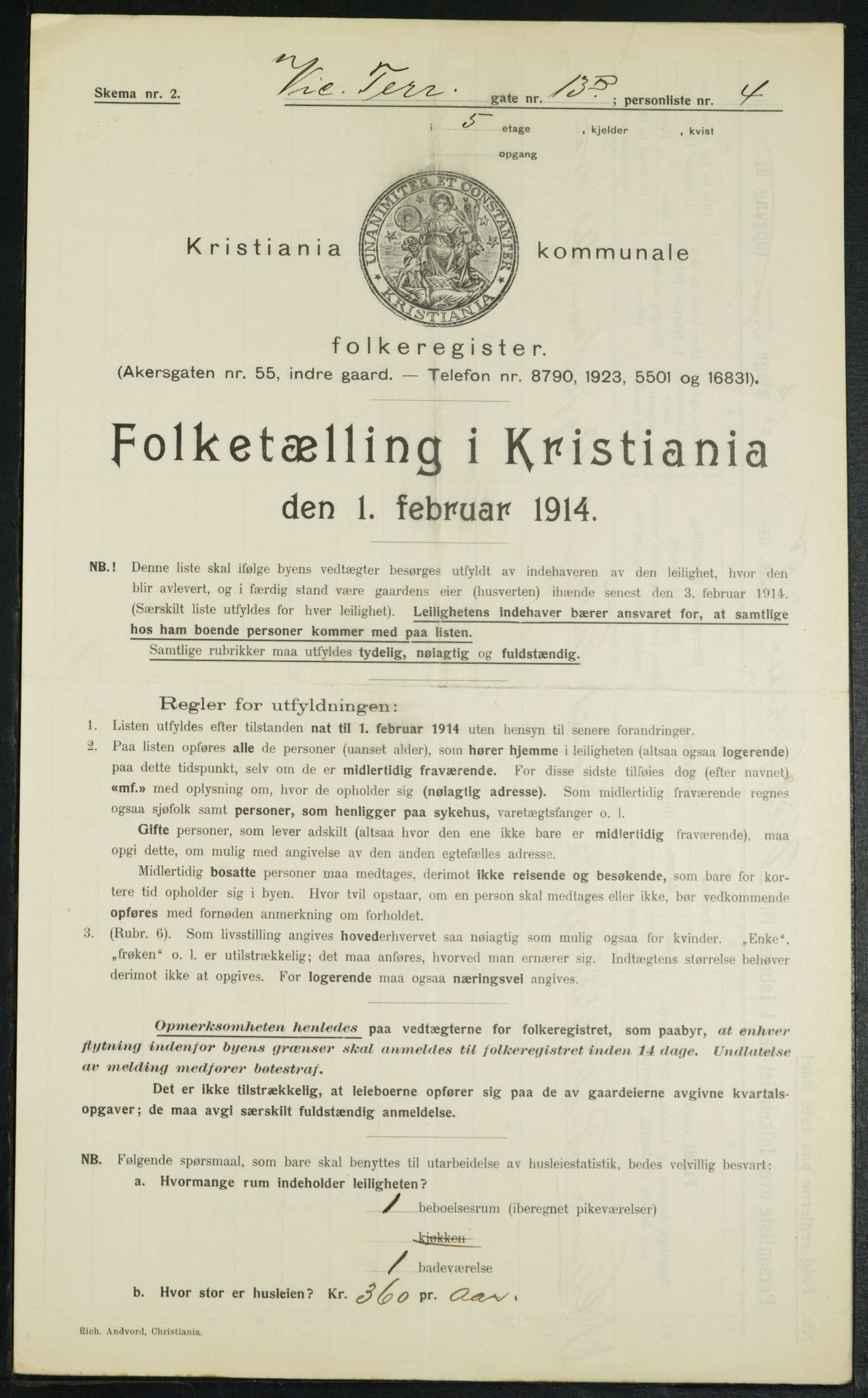 OBA, Municipal Census 1914 for Kristiania, 1914, p. 124601