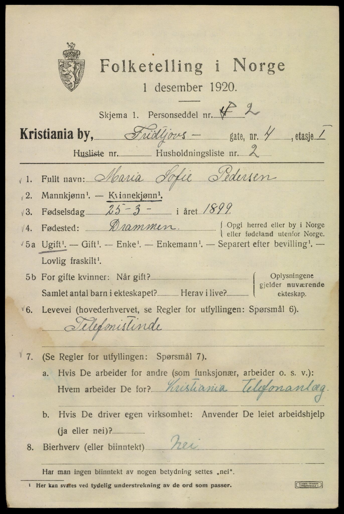 SAO, 1920 census for Kristiania, 1920, p. 238385