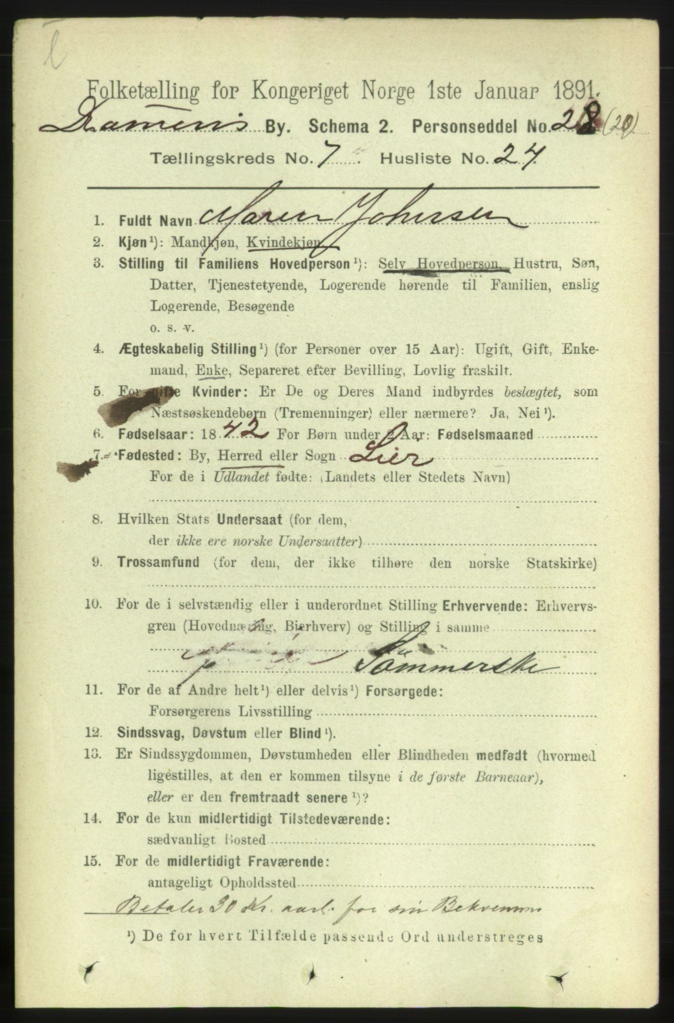 RA, 1891 census for 0602 Drammen, 1891, p. 6708