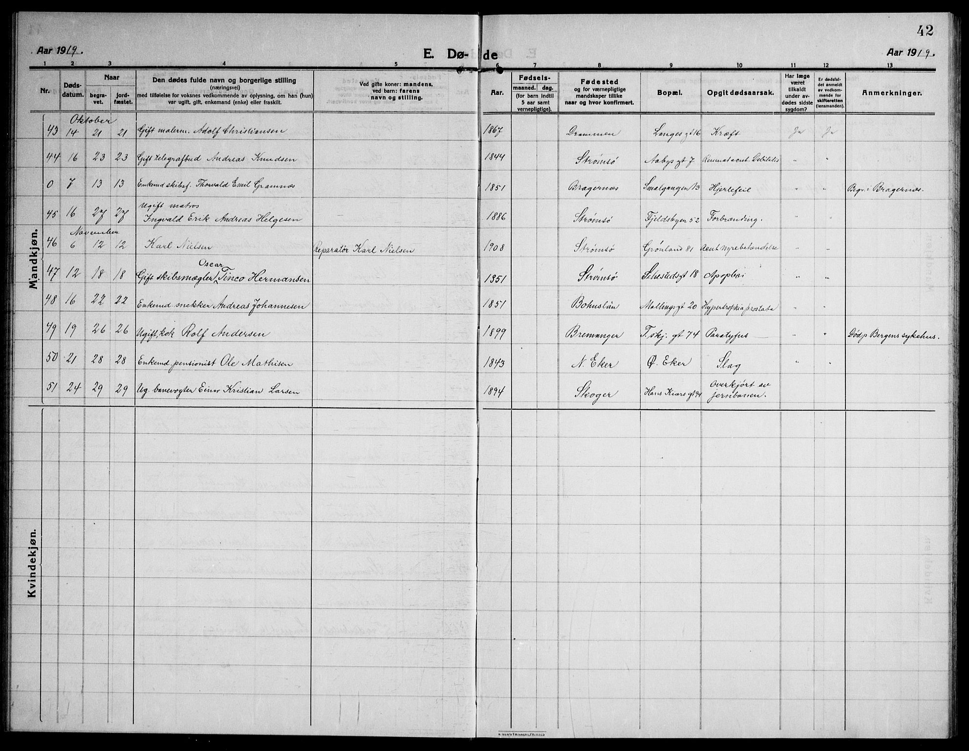 Strømsø kirkebøker, AV/SAKO-A-246/F/Fa/L0028: Parish register (official) no. I 29, 1914-1937, p. 42