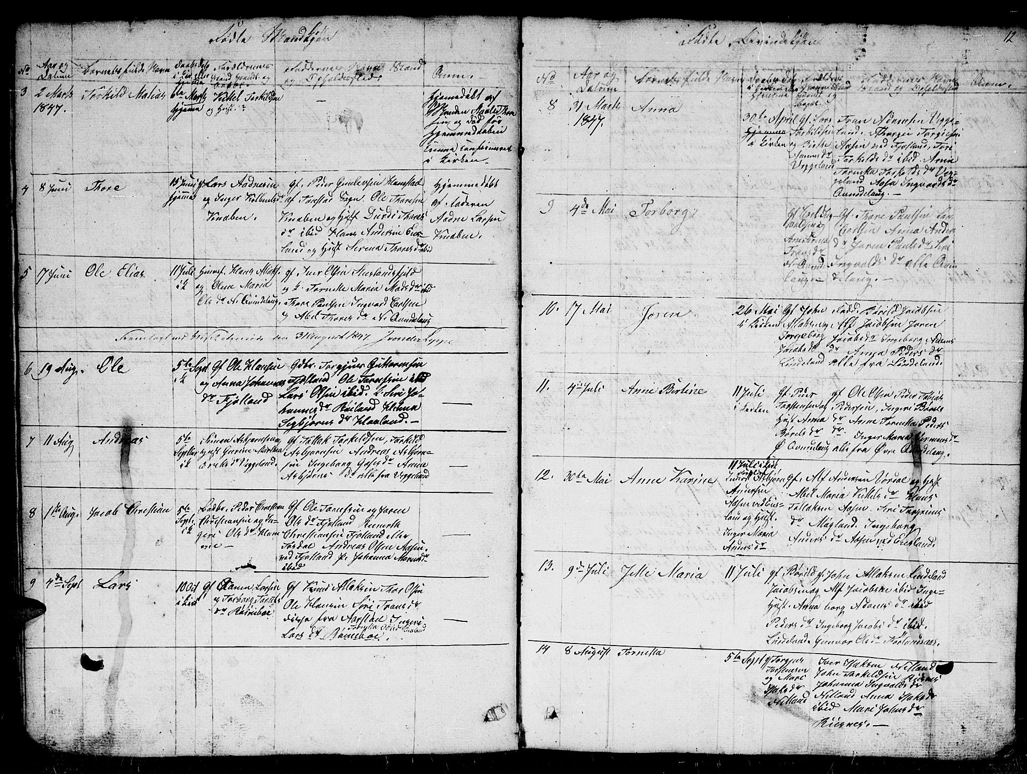 Fjotland sokneprestkontor, AV/SAK-1111-0010/F/Fb/L0002: Parish register (copy) no. B 2, 1841-1871, p. 12