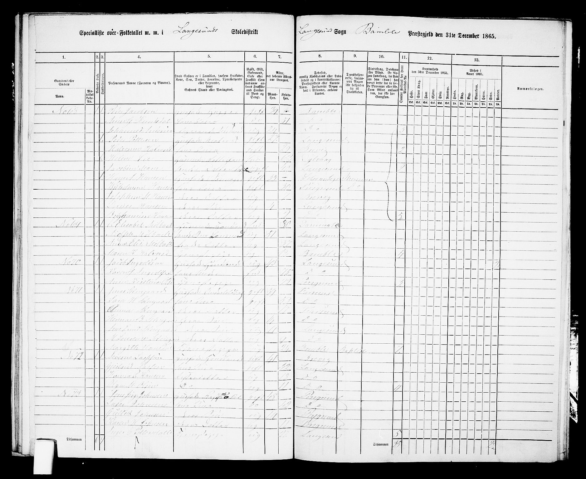 RA, 1865 census for Bamble, 1865, p. 205