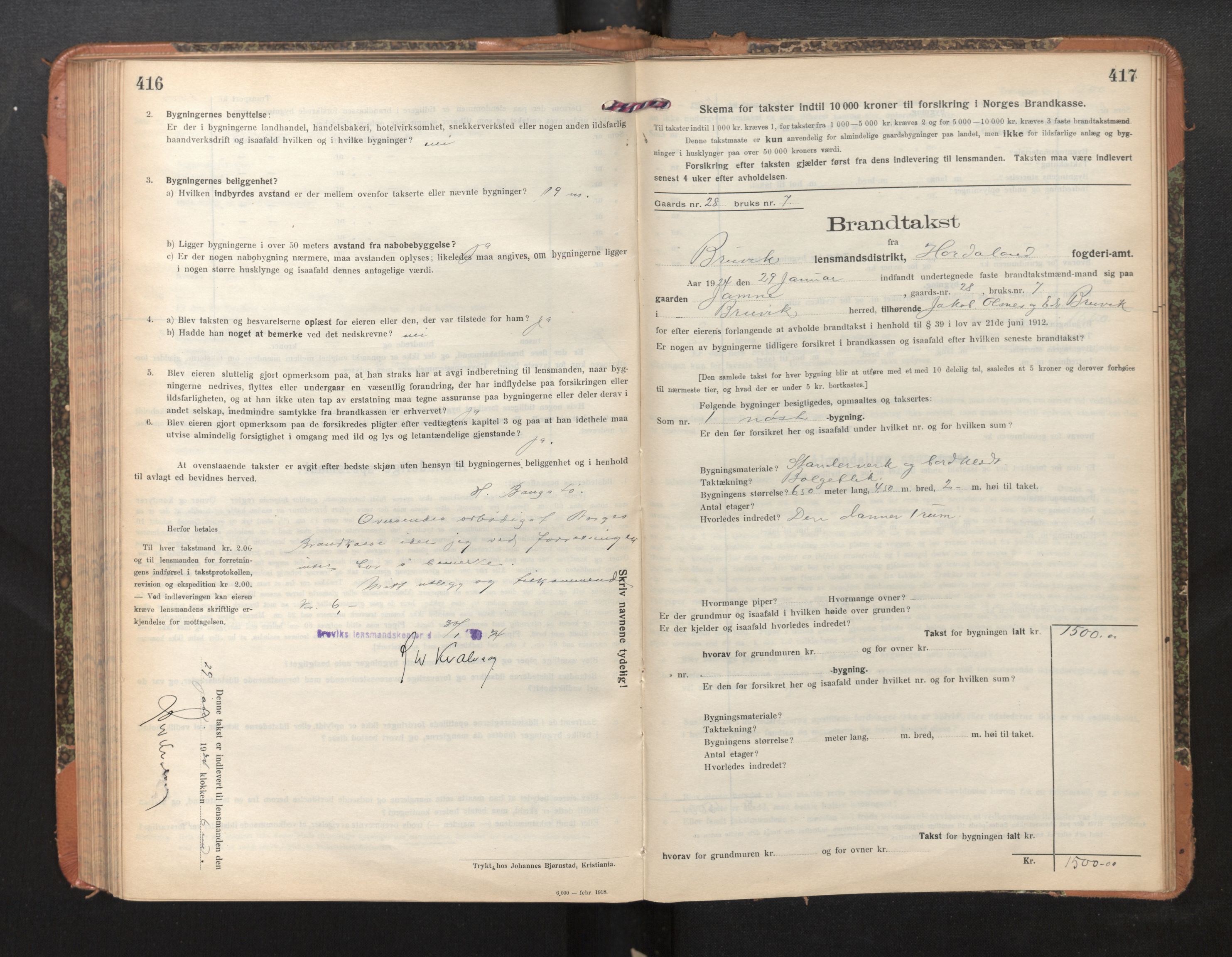 Lensmannen i Bruvik, SAB/A-31301/0012/L0009: Branntakstprotokoll, skjematakst, 1918-1925, p. 416-417