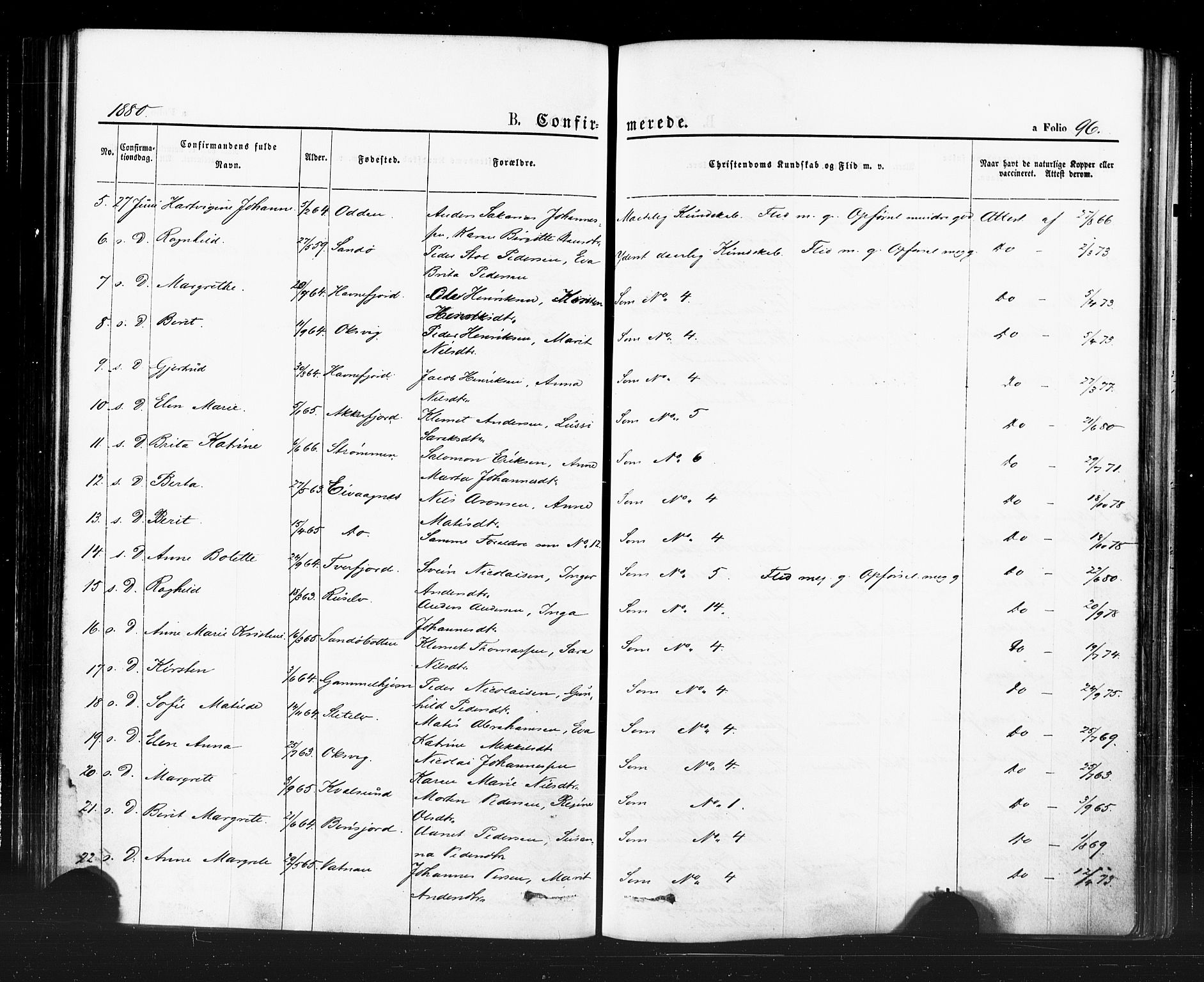 Hammerfest sokneprestkontor, SATØ/S-1347/H/Ha/L0007.kirke: Parish register (official) no. 7, 1869-1884, p. 96