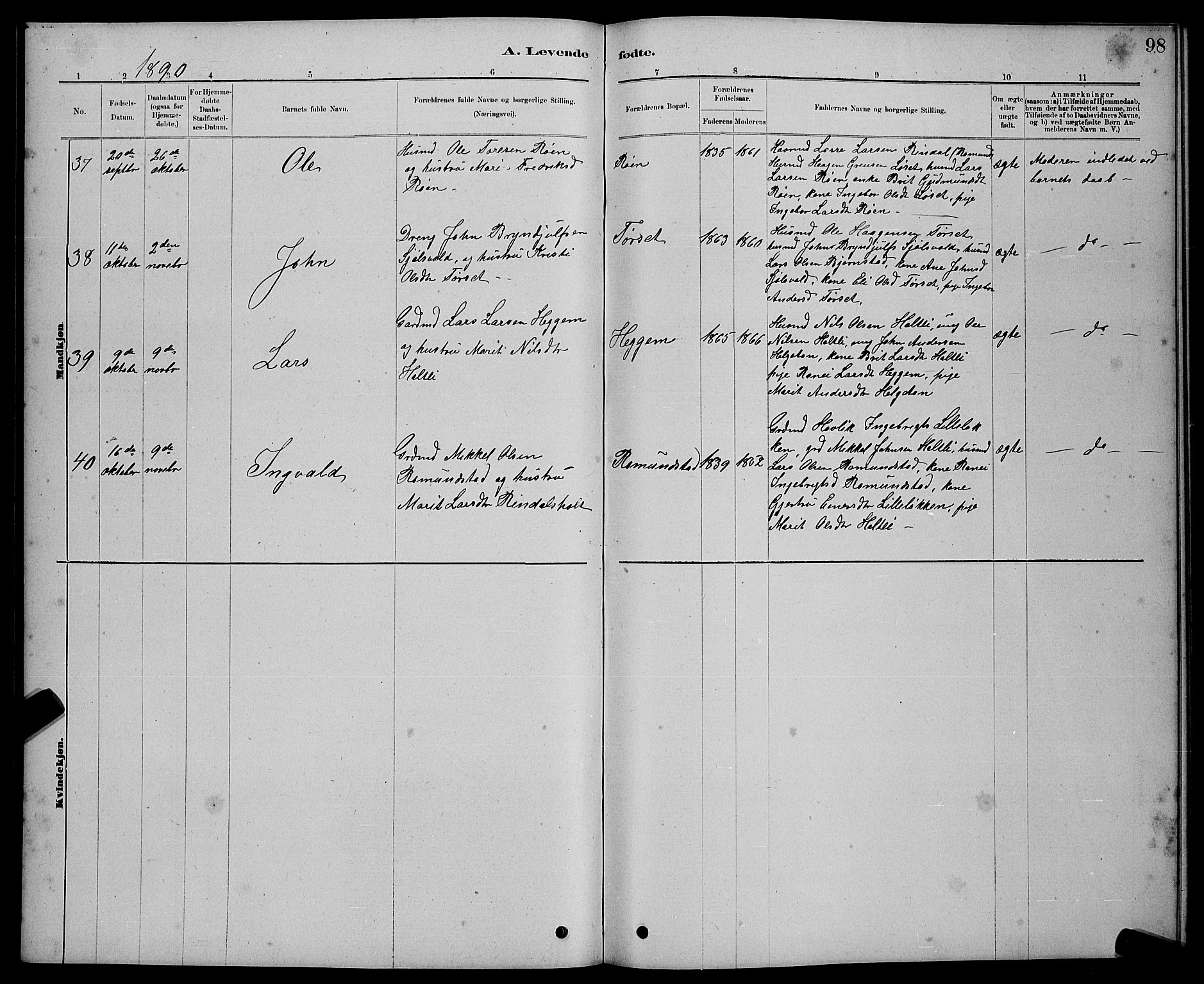 Ministerialprotokoller, klokkerbøker og fødselsregistre - Møre og Romsdal, AV/SAT-A-1454/598/L1077: Parish register (copy) no. 598C02, 1879-1891, p. 98